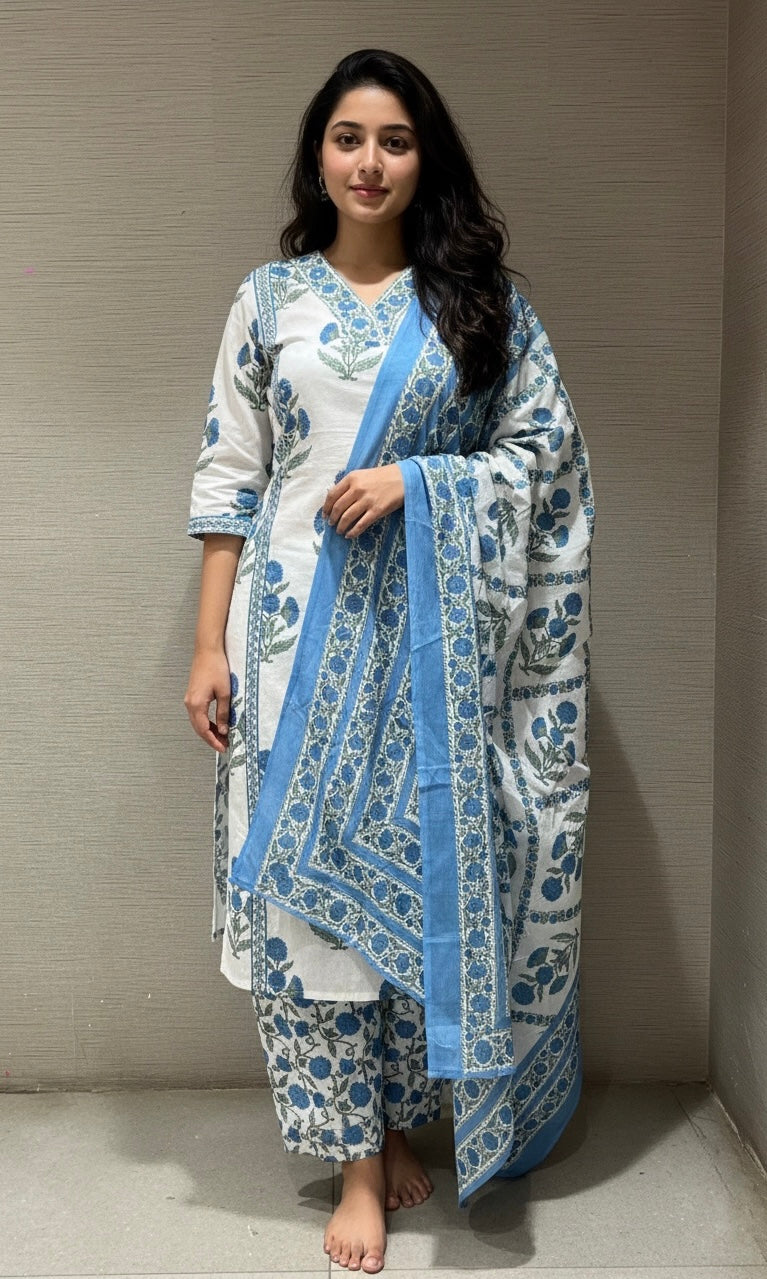 Blue FLORAL PRINT kurta set