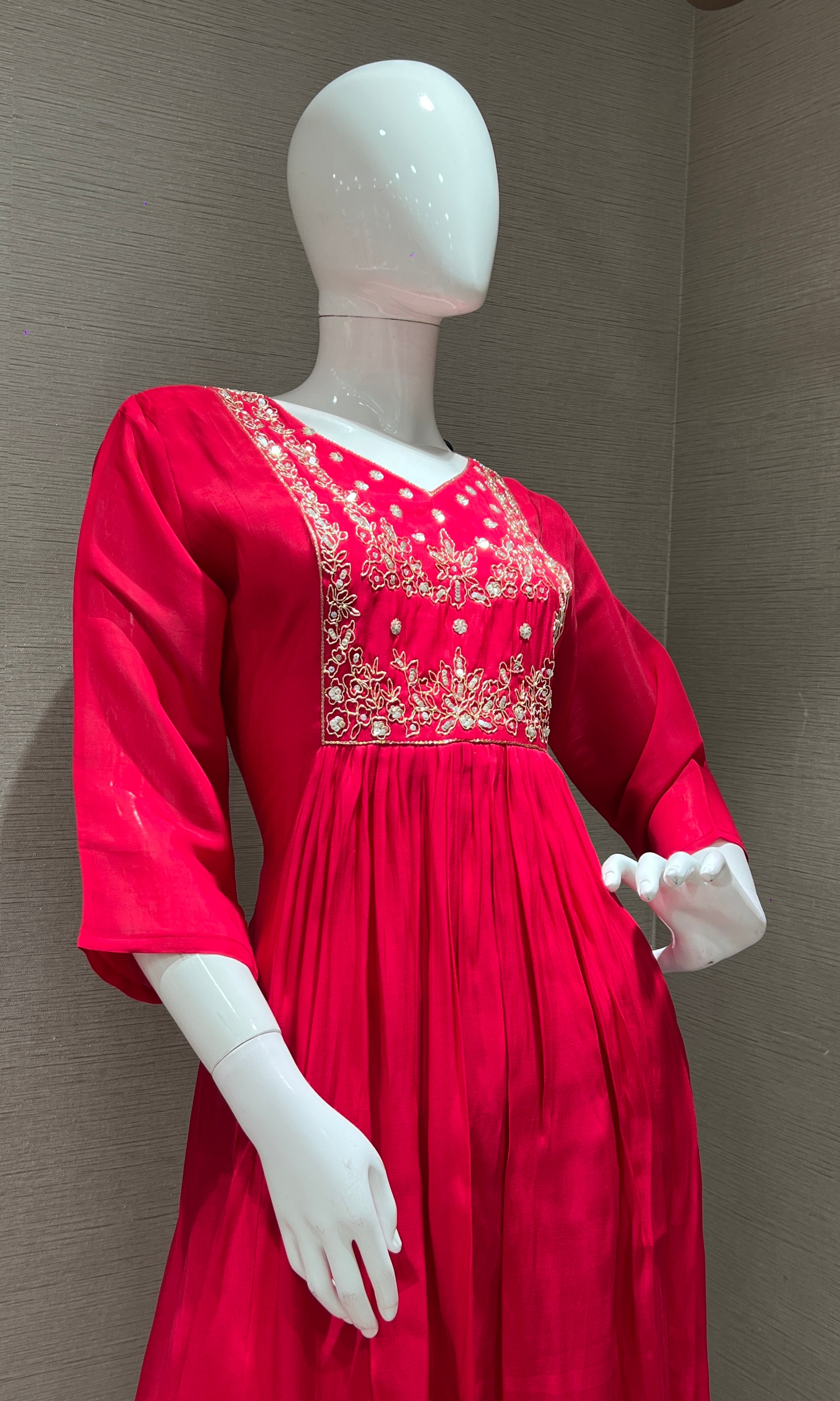 Rani pink MUL CHANDERI kurta set