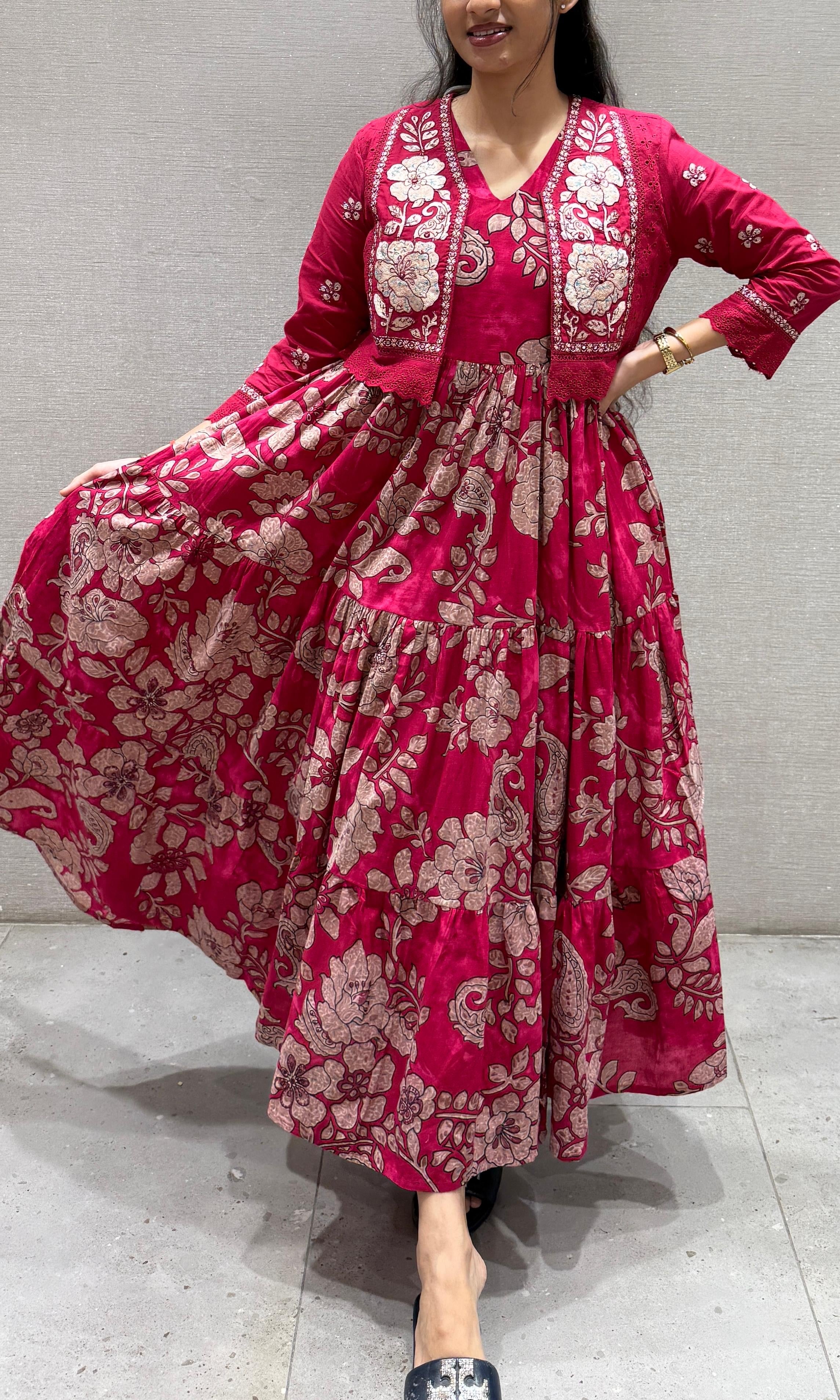 Pink Anarkali with jacket