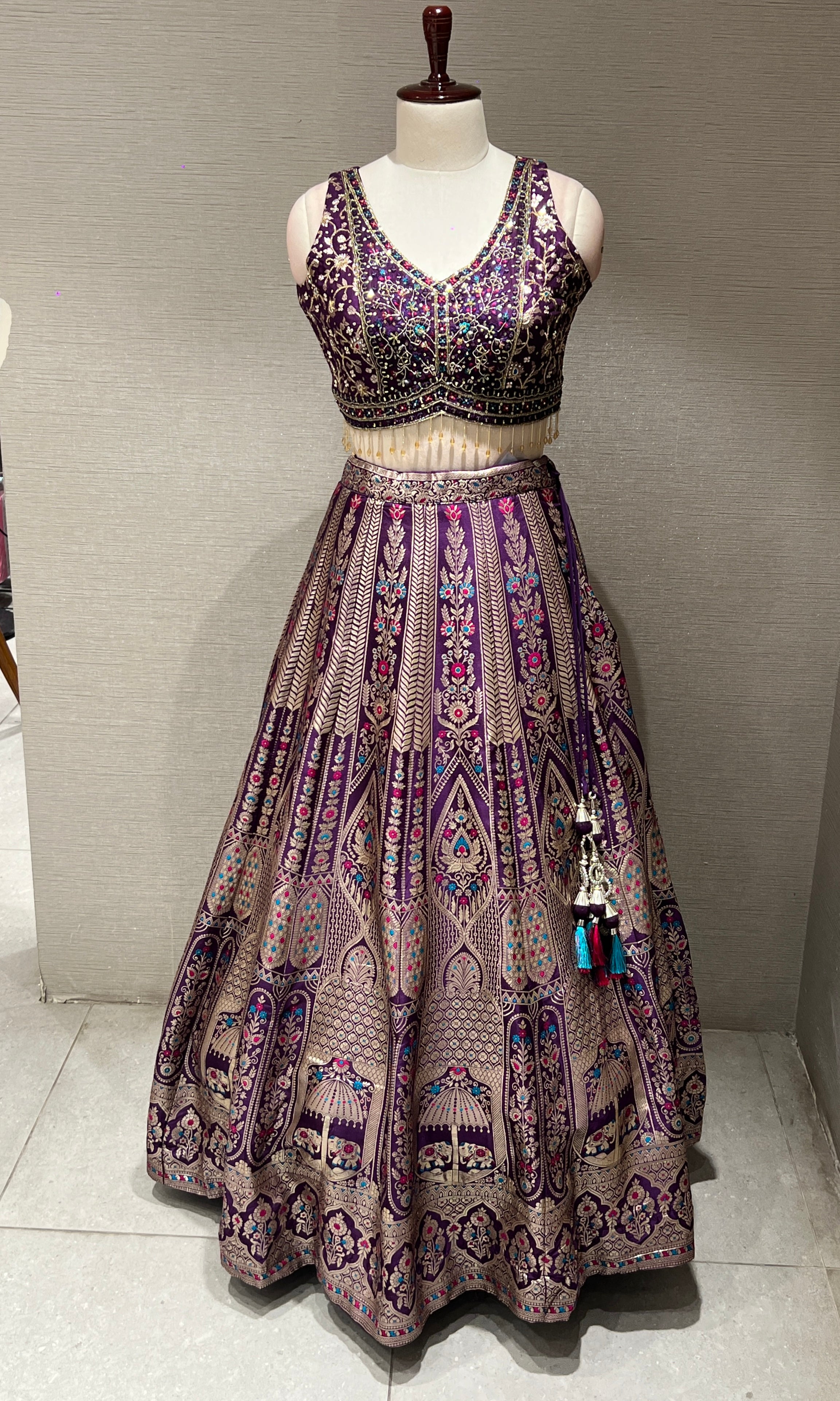 Purple Lehenga with Multicolor intricate embroidery