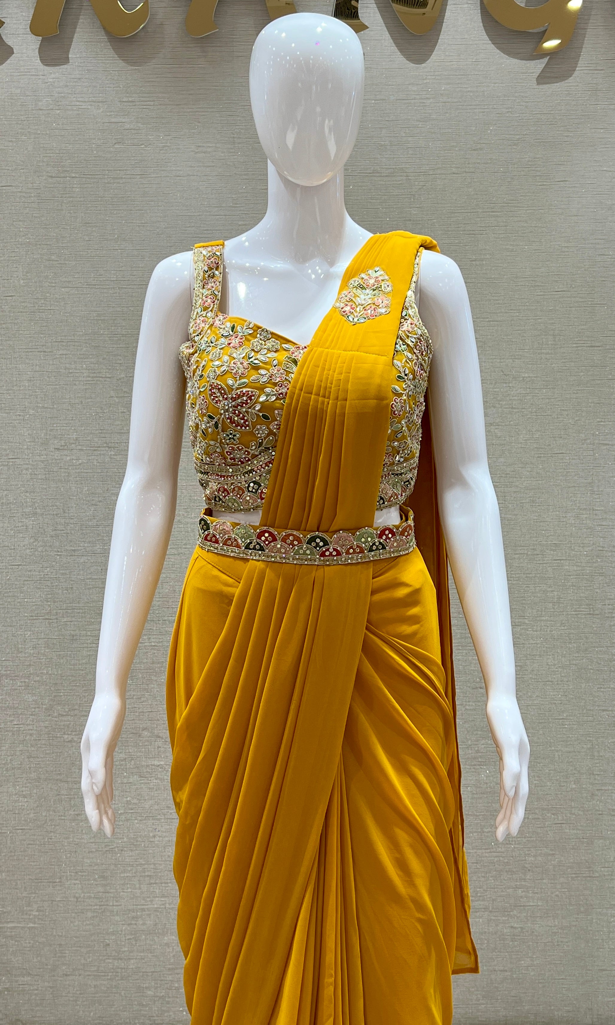 Yellow one minute saree