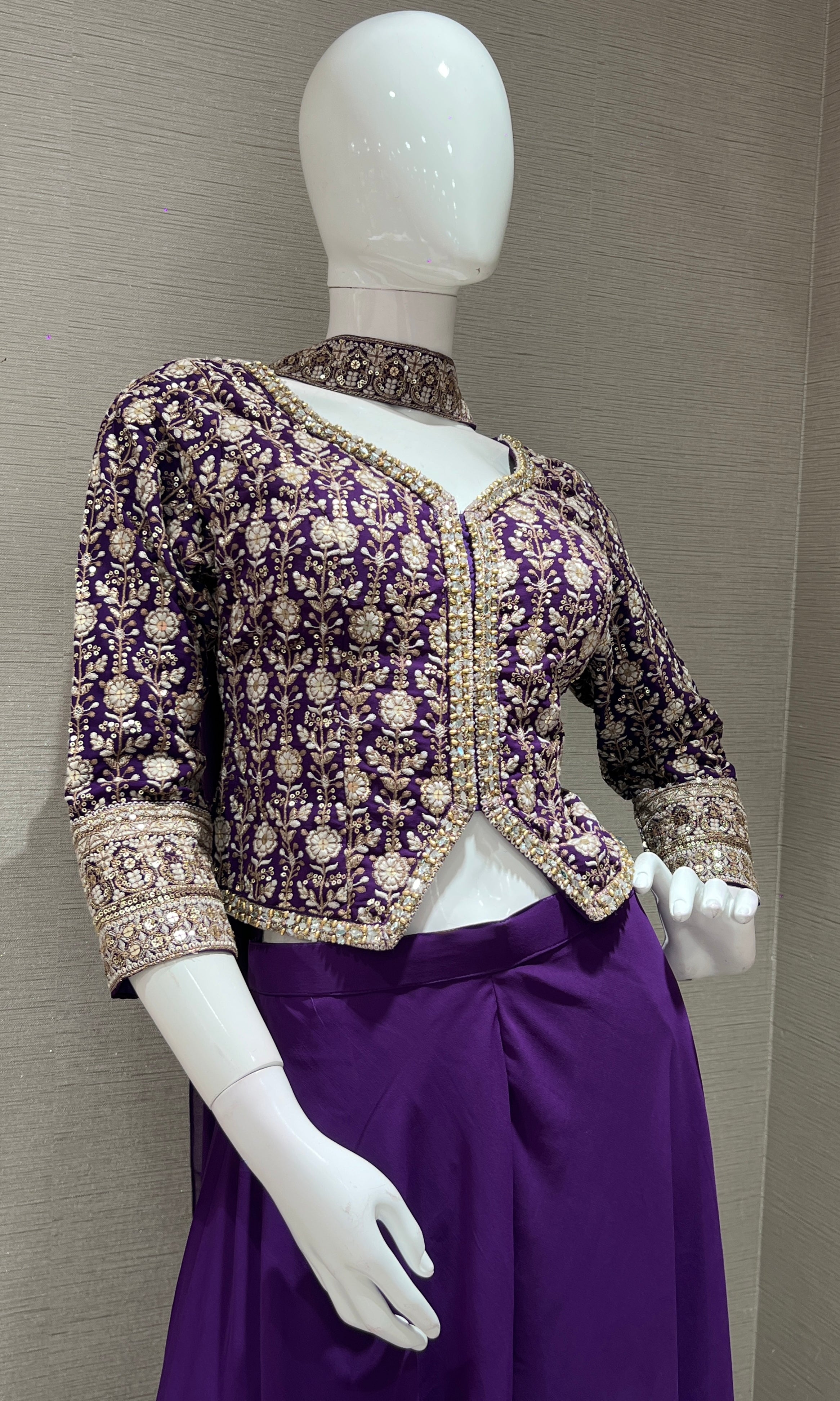 purple embroidered jacket PALAZOO SET