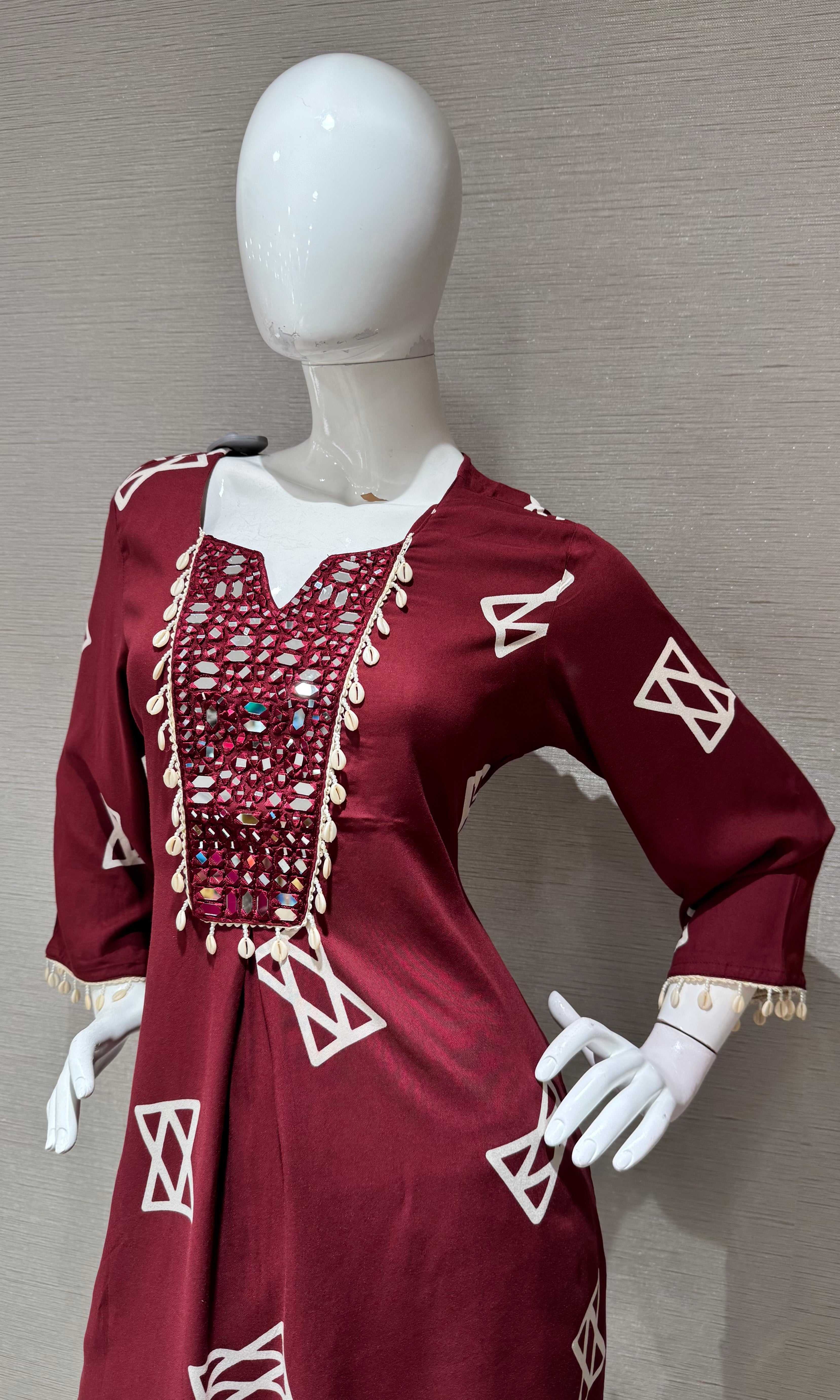 Maroon Geometric Print Ethnic Co-Ord Set