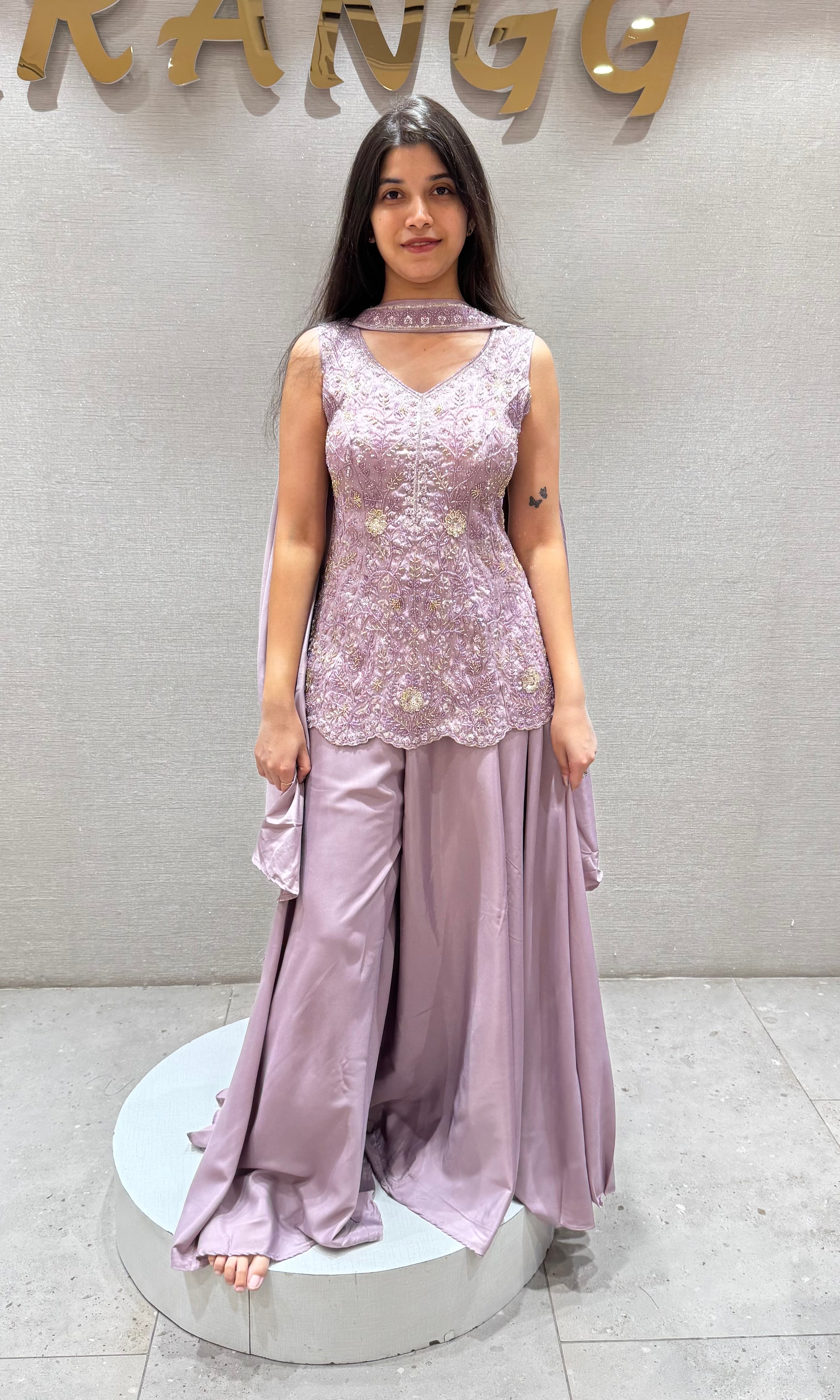 LIGHT Purple Embroidered Peplum PALAZZO Set