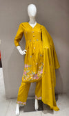 Yellow Floral Silk Chanderi kurta Set