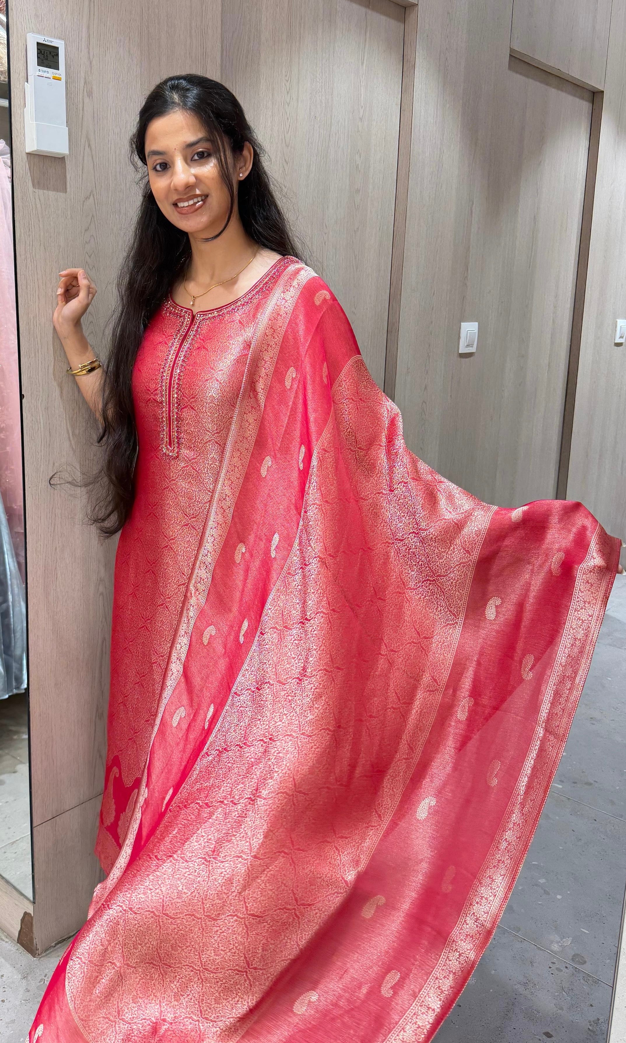 Rani pink ethnic kurta set with dupatta