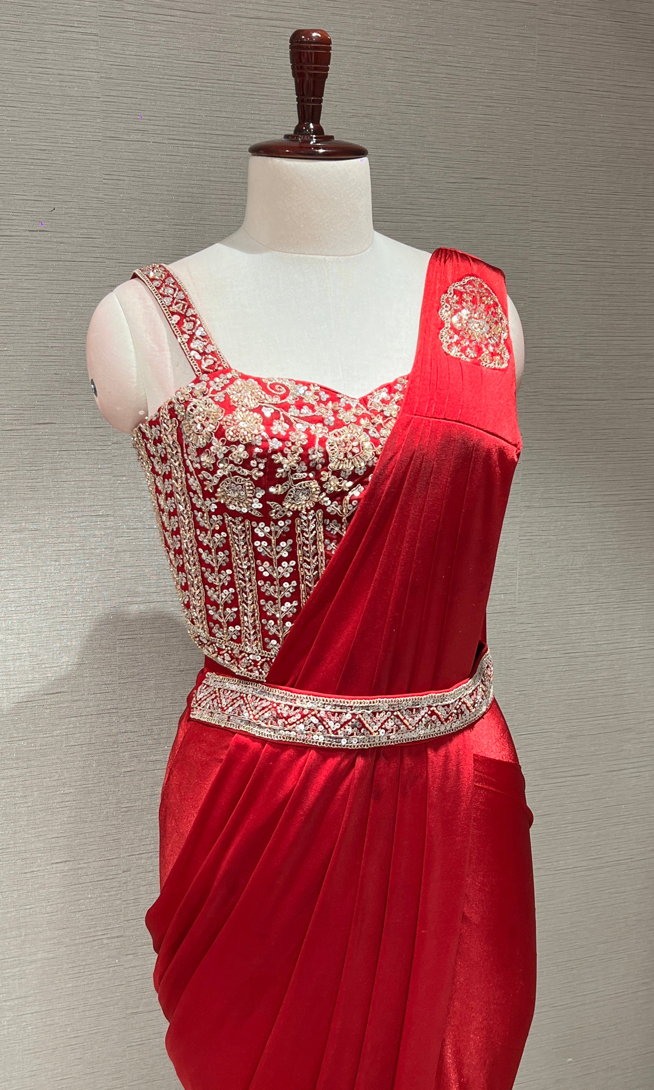rani pink drape saree with corset blouse