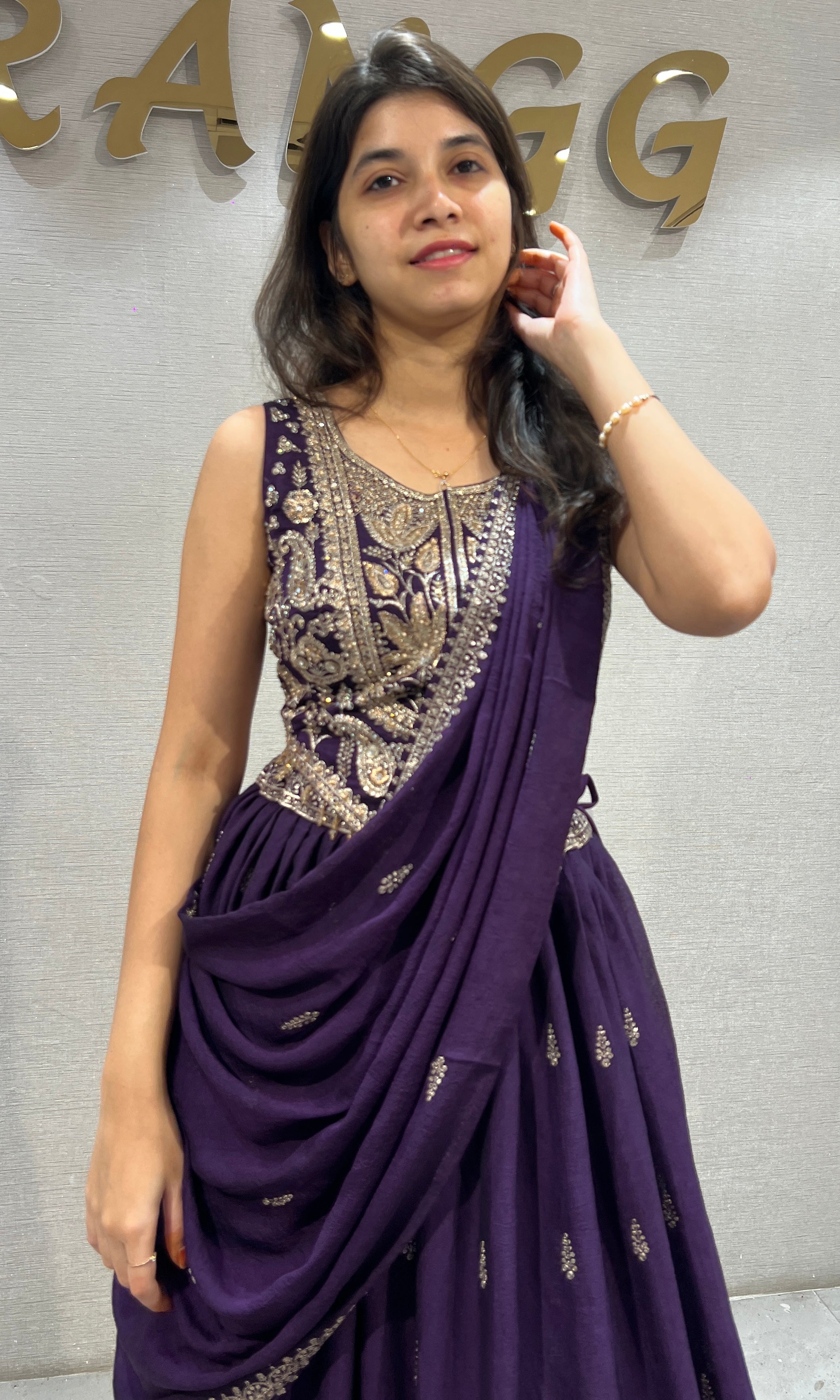 PURPLE Floral Motif Embroidered Lehenga Set
