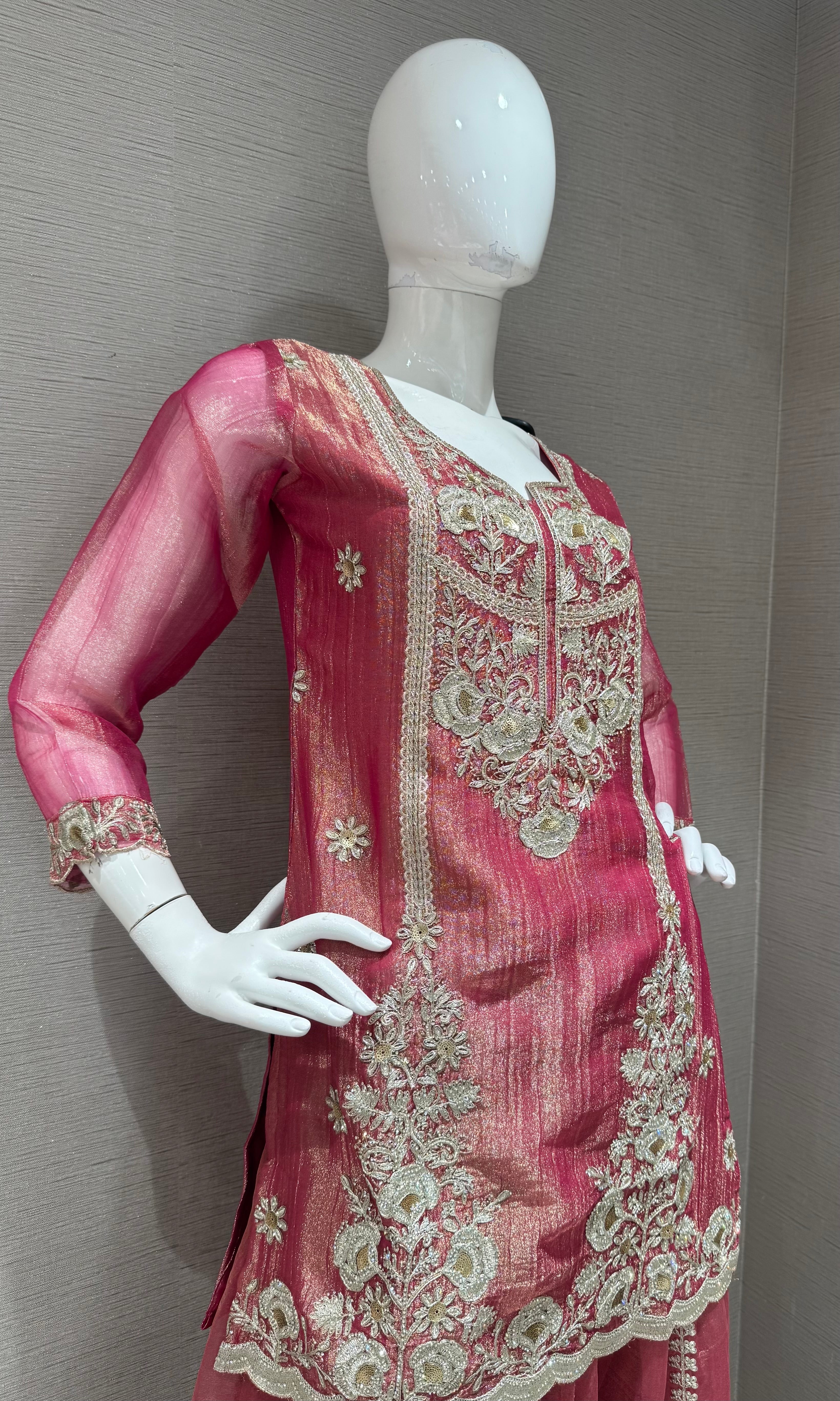 Light pink embroidered sharara set with sheer dupatta
