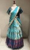Blue Banarasi Lehenga with Navy Border