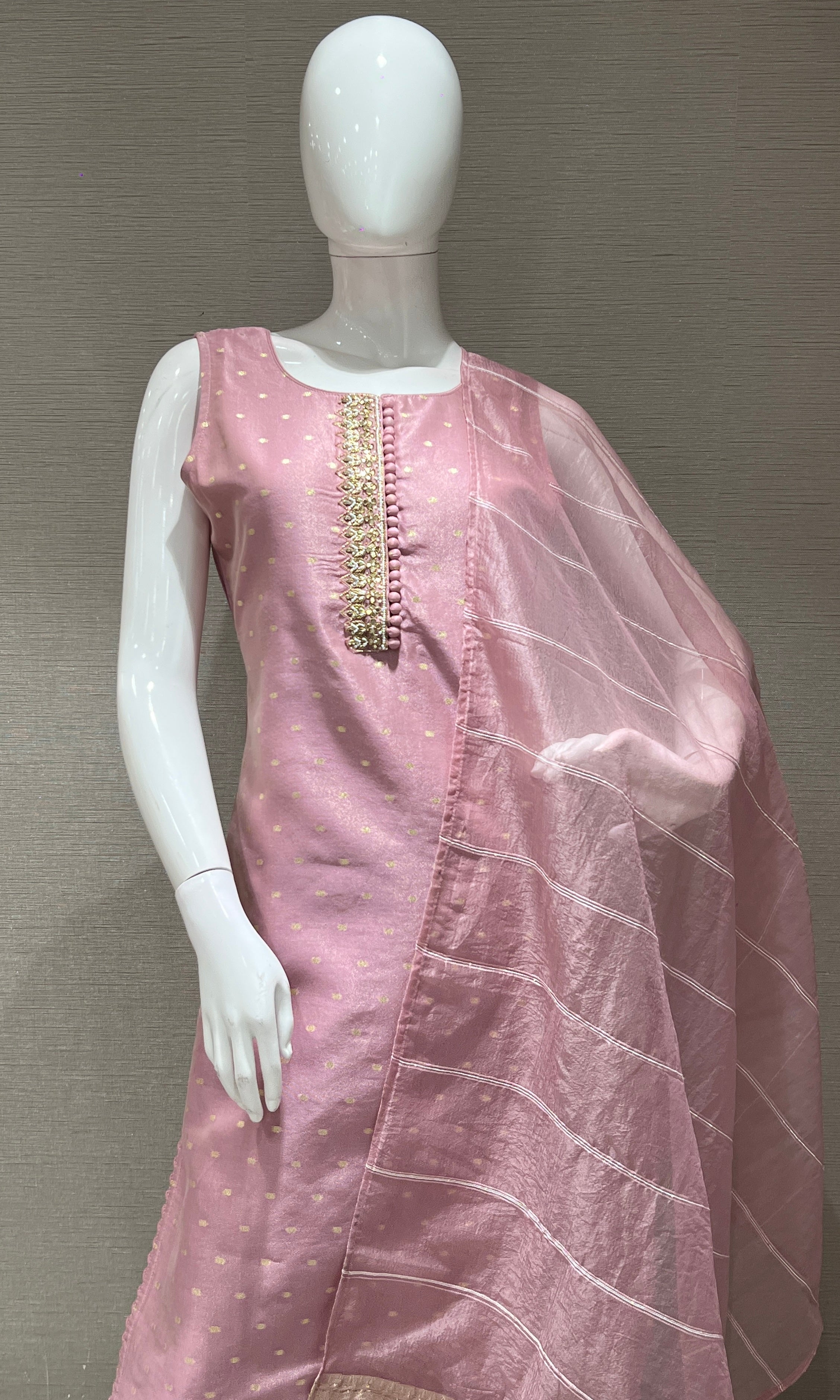 Onion pink kurta set with striped dupatta