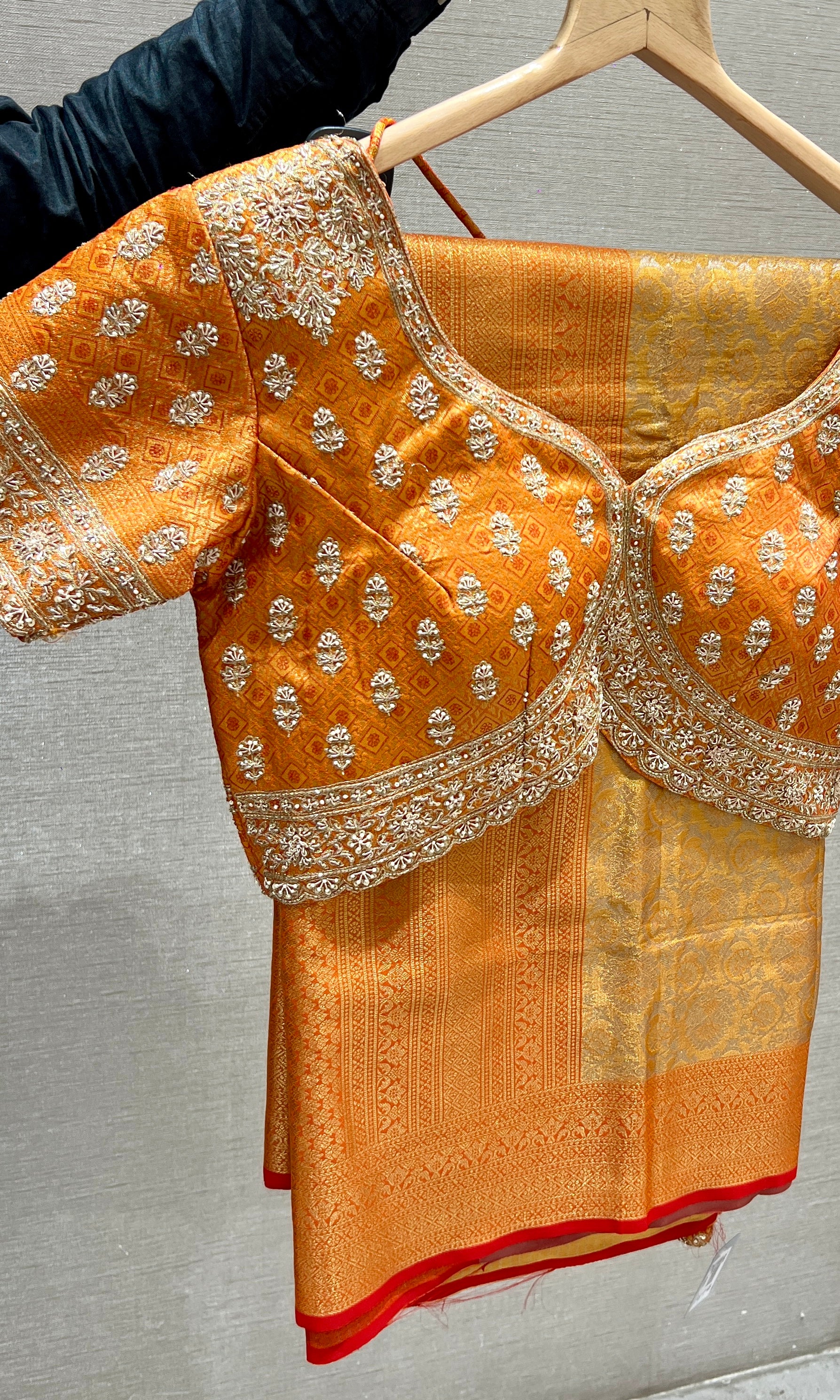 Orange saree with ready blouse