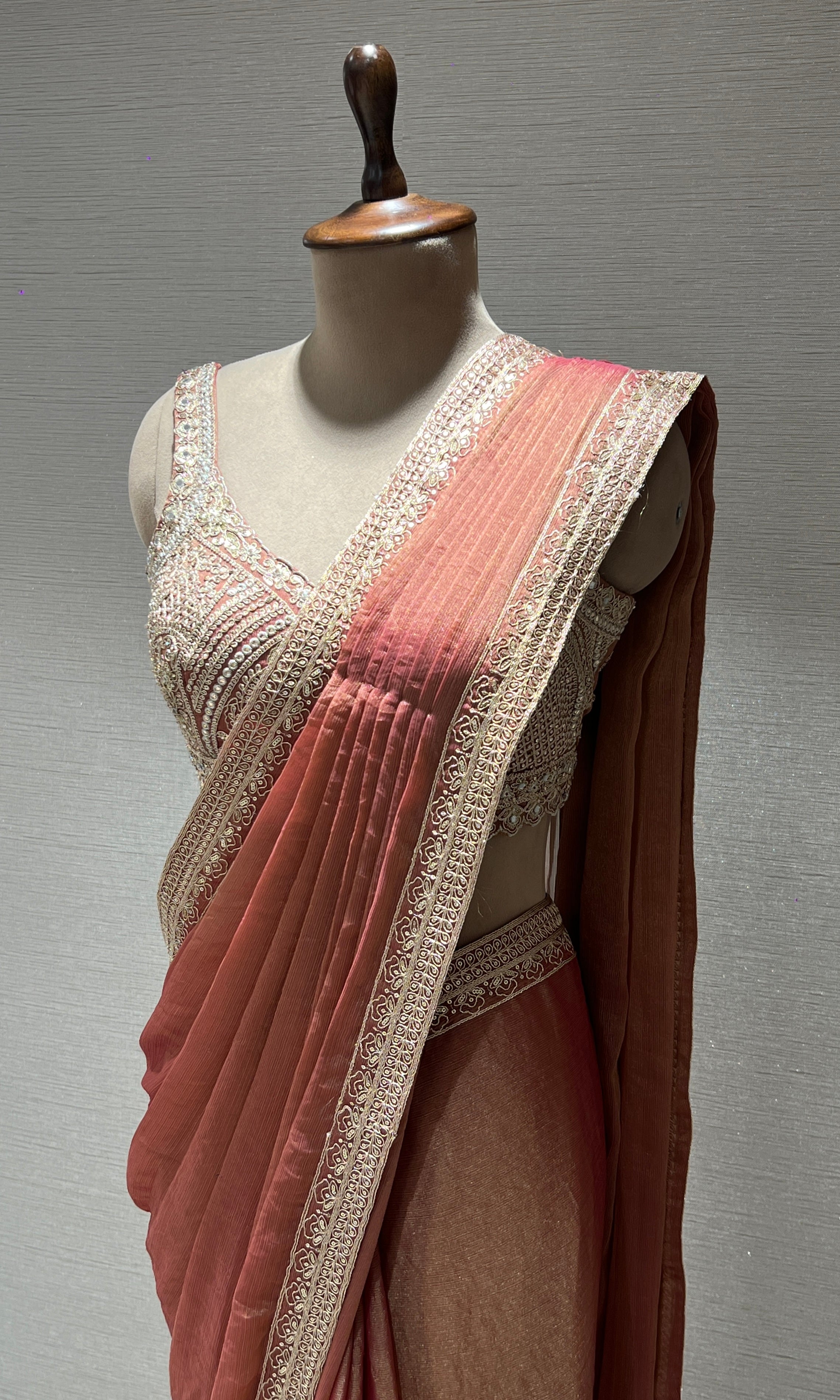 Rust one minute drape saree