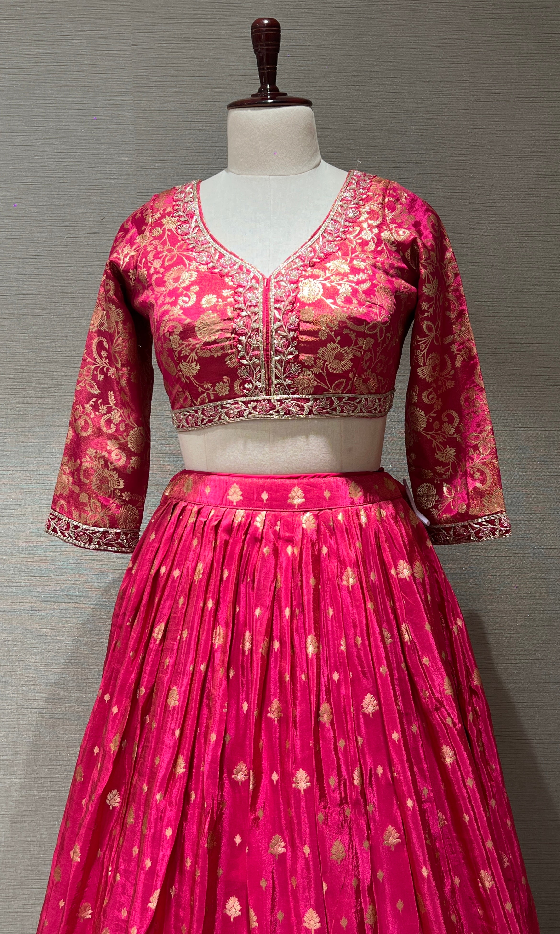Pink zari floral embroidered lehenga choli