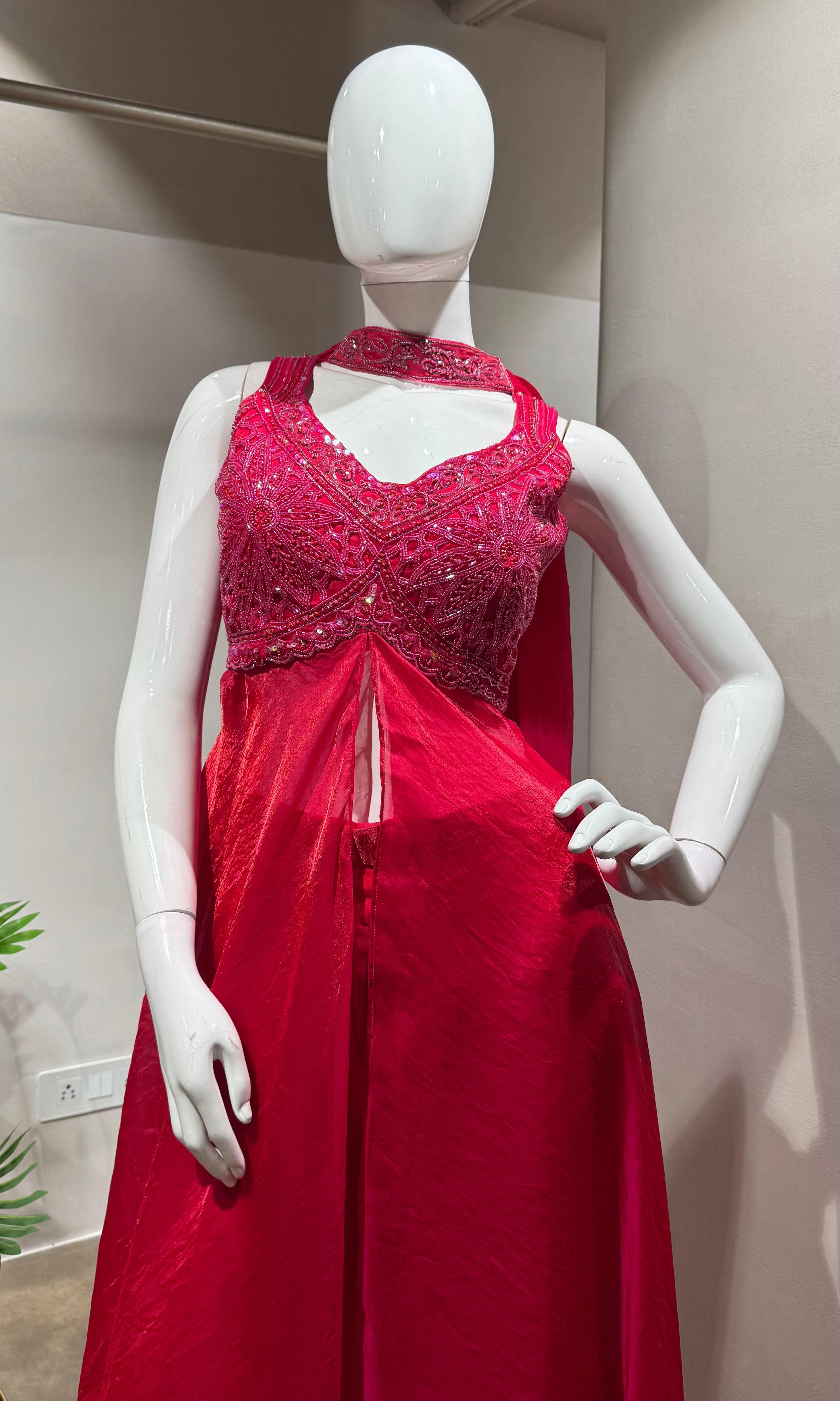 PINK FRONT SLIT ANARKALI PALAZZO SET