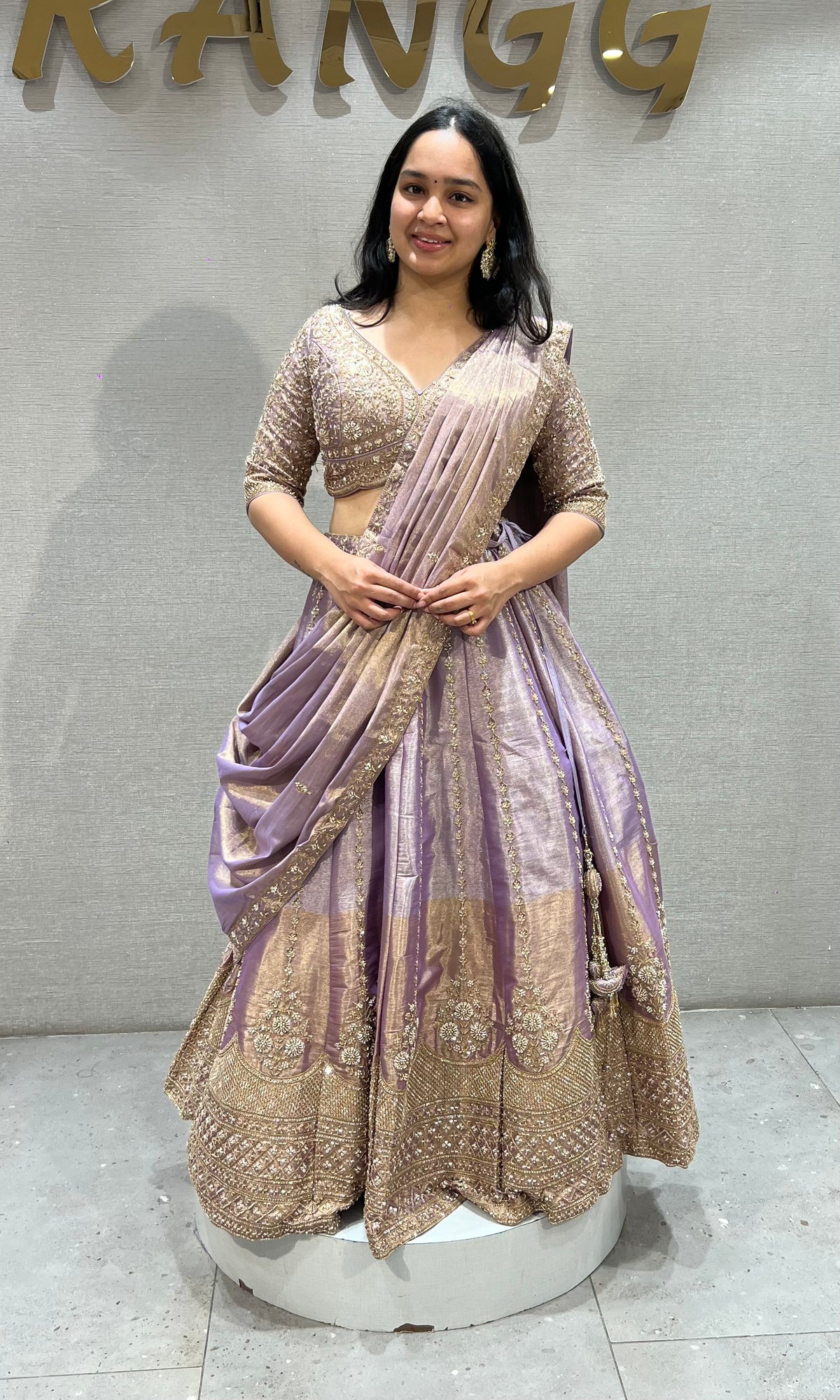 Metallic Lavender Silk Embroidered Lehenga Choli Set