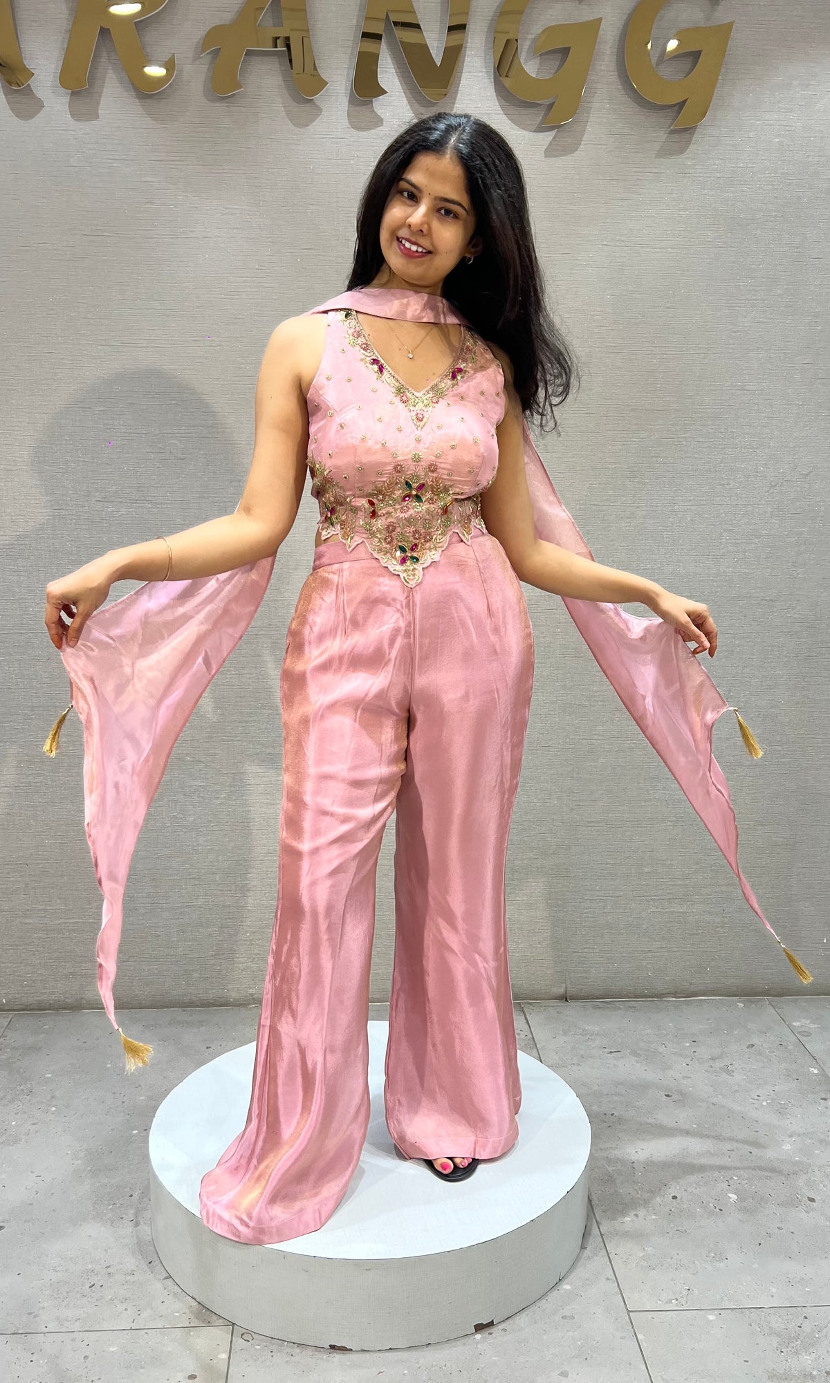 Blush pink Shimmer Halter Crop top Palazzo