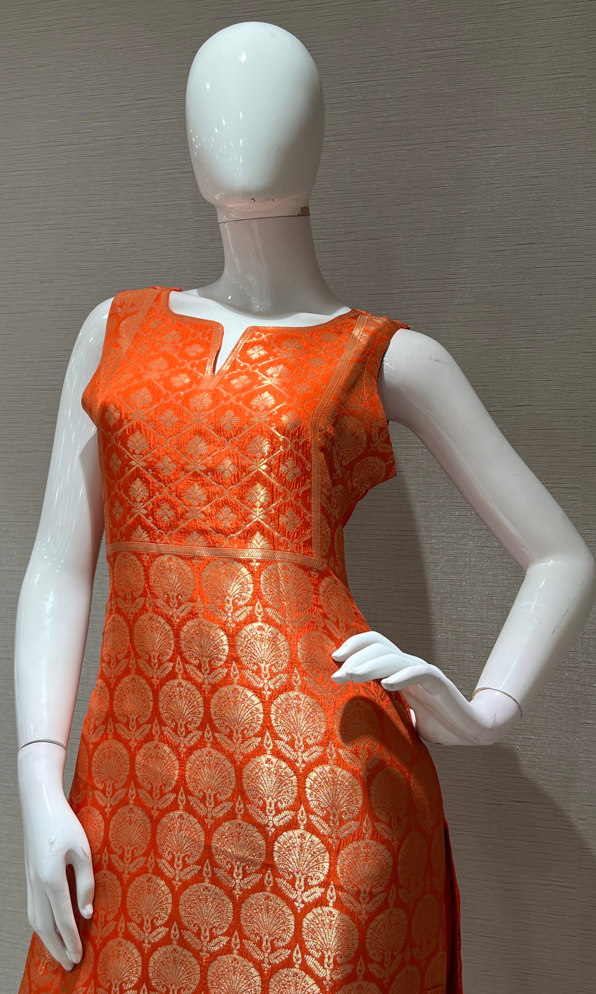 ORANGE Silk KURTA SET with Golden Embroidery