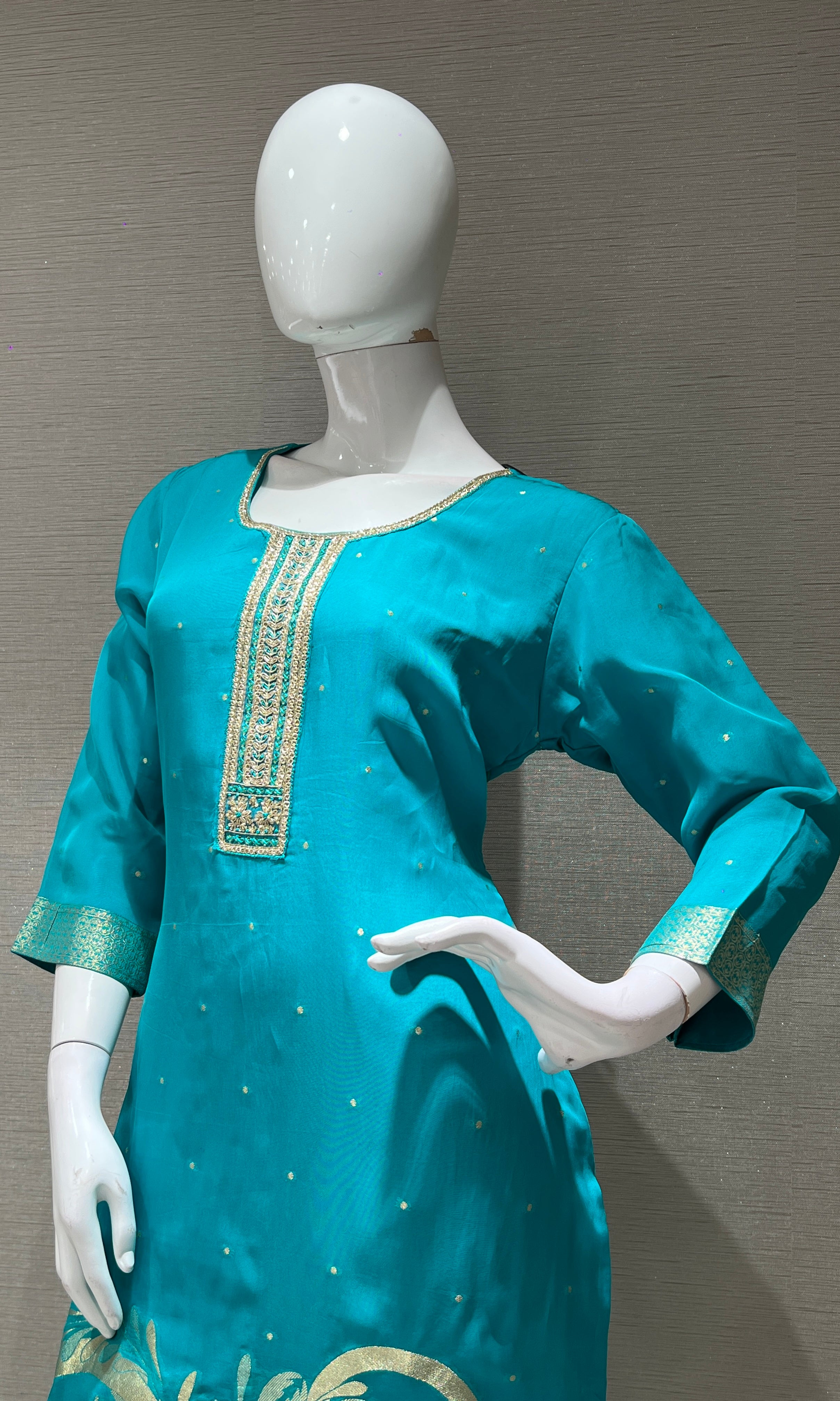 Rama blue GOLD EMBROIDERED  kurta set