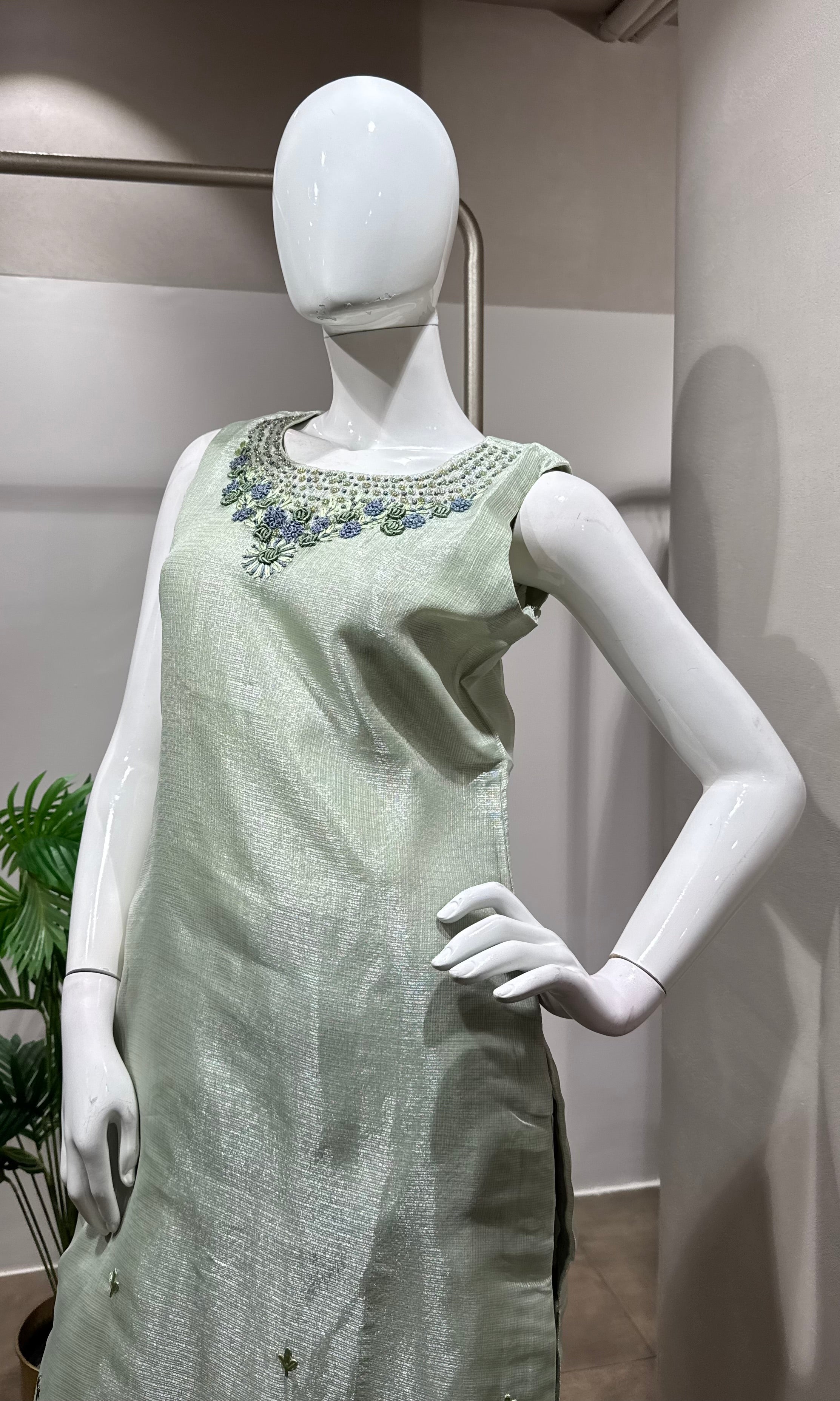 Pista green Pastel Tissue Silk kurta set