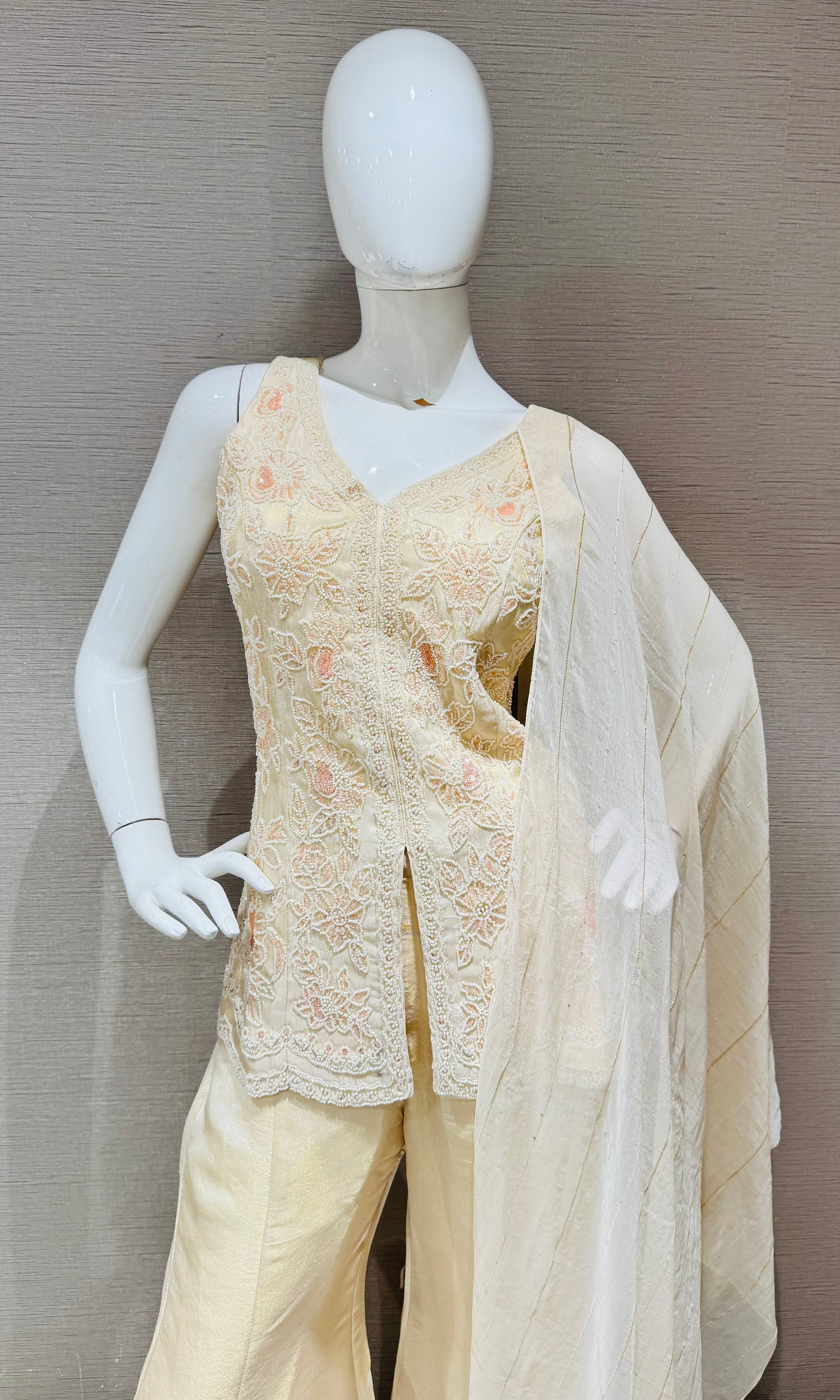 IVORY Georgette peplum Palazzo set