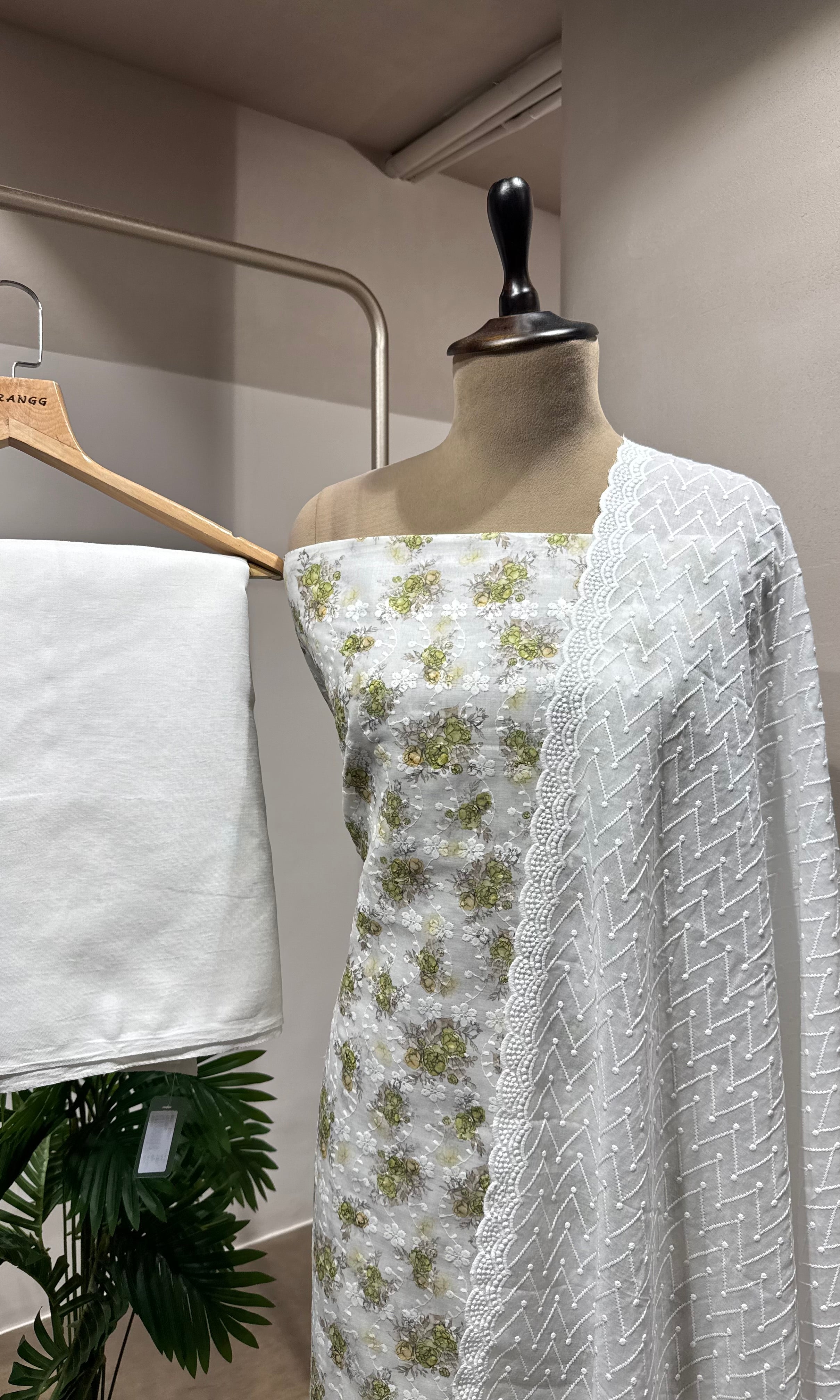 GREEN CHIKANKARI DRESS MATERIAL