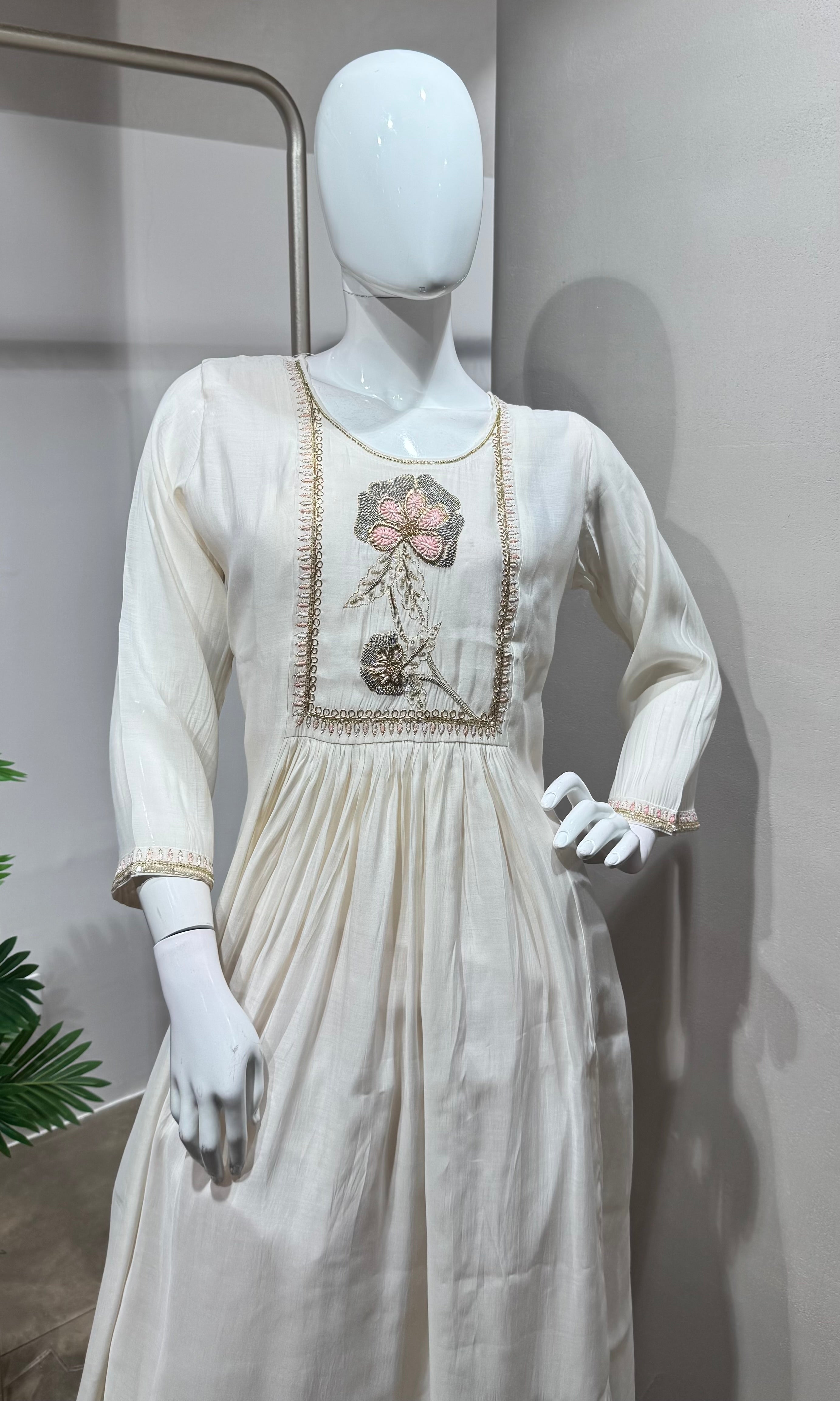 Cream Blossom Floral Embroidered KURTA Set