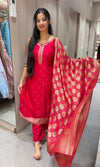 Red Banarasi silk Kurta Set with Patterned Dupatta
