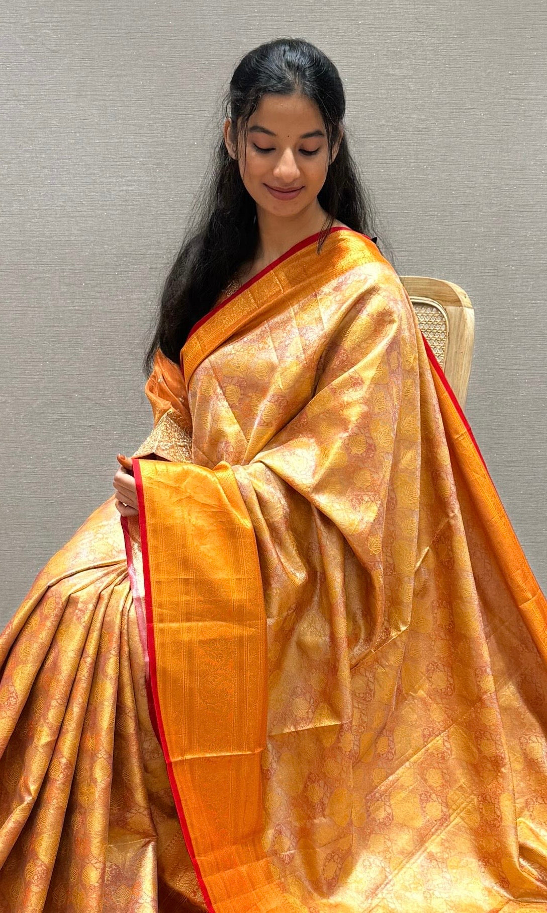 Orange saree with ready blouse