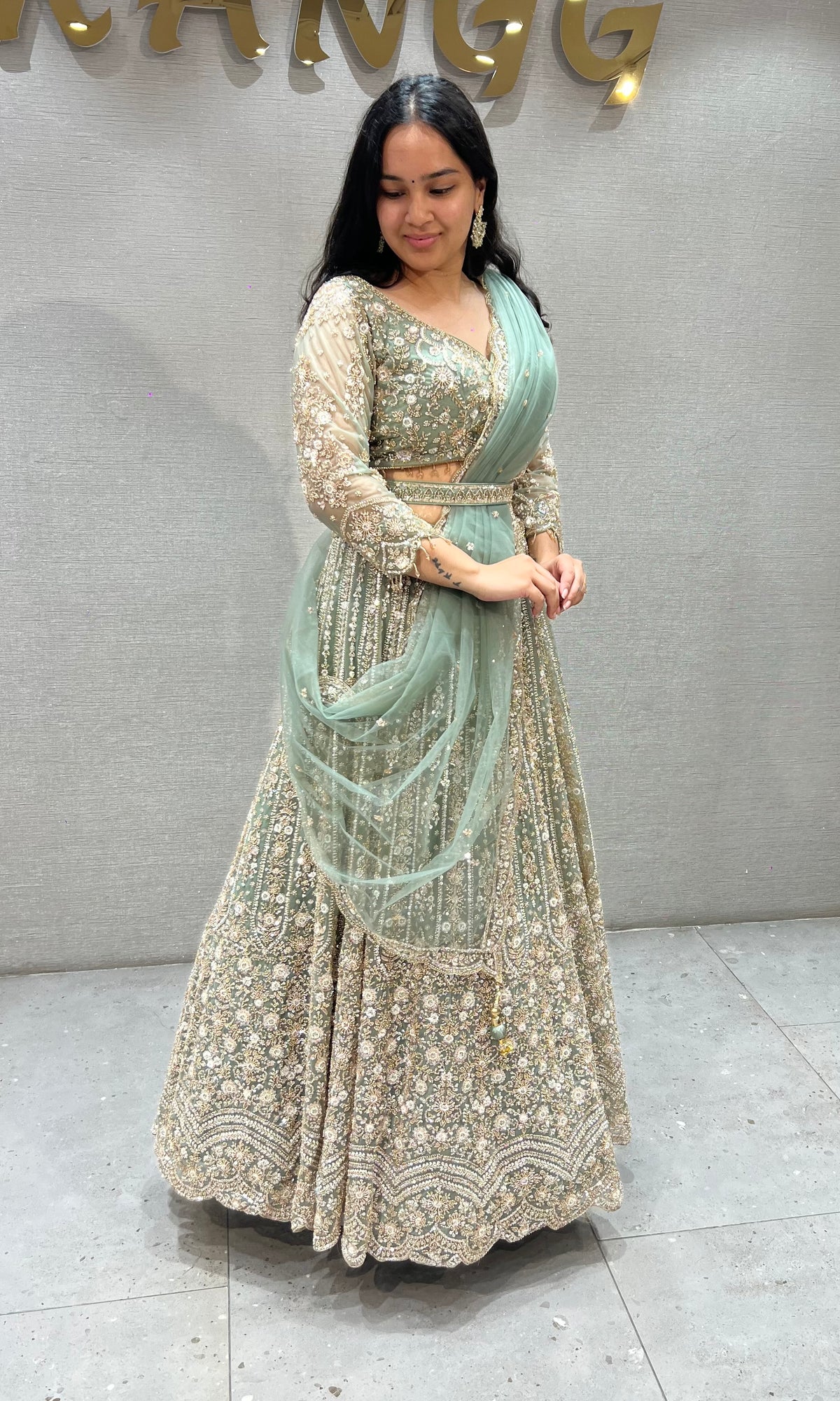 Pastel Green Elegance Embroidered Lehenga Set