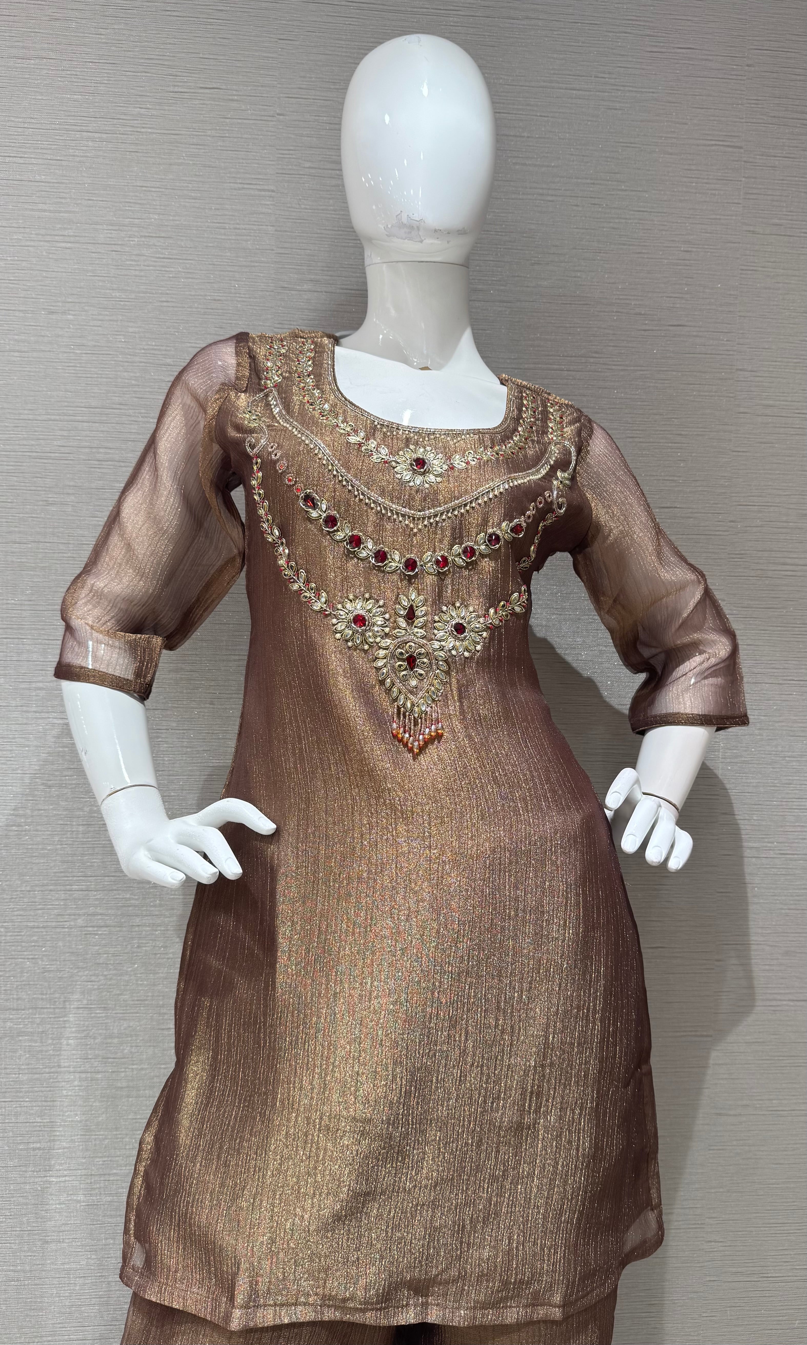 Copper Shimmer Cord Palazzo Set