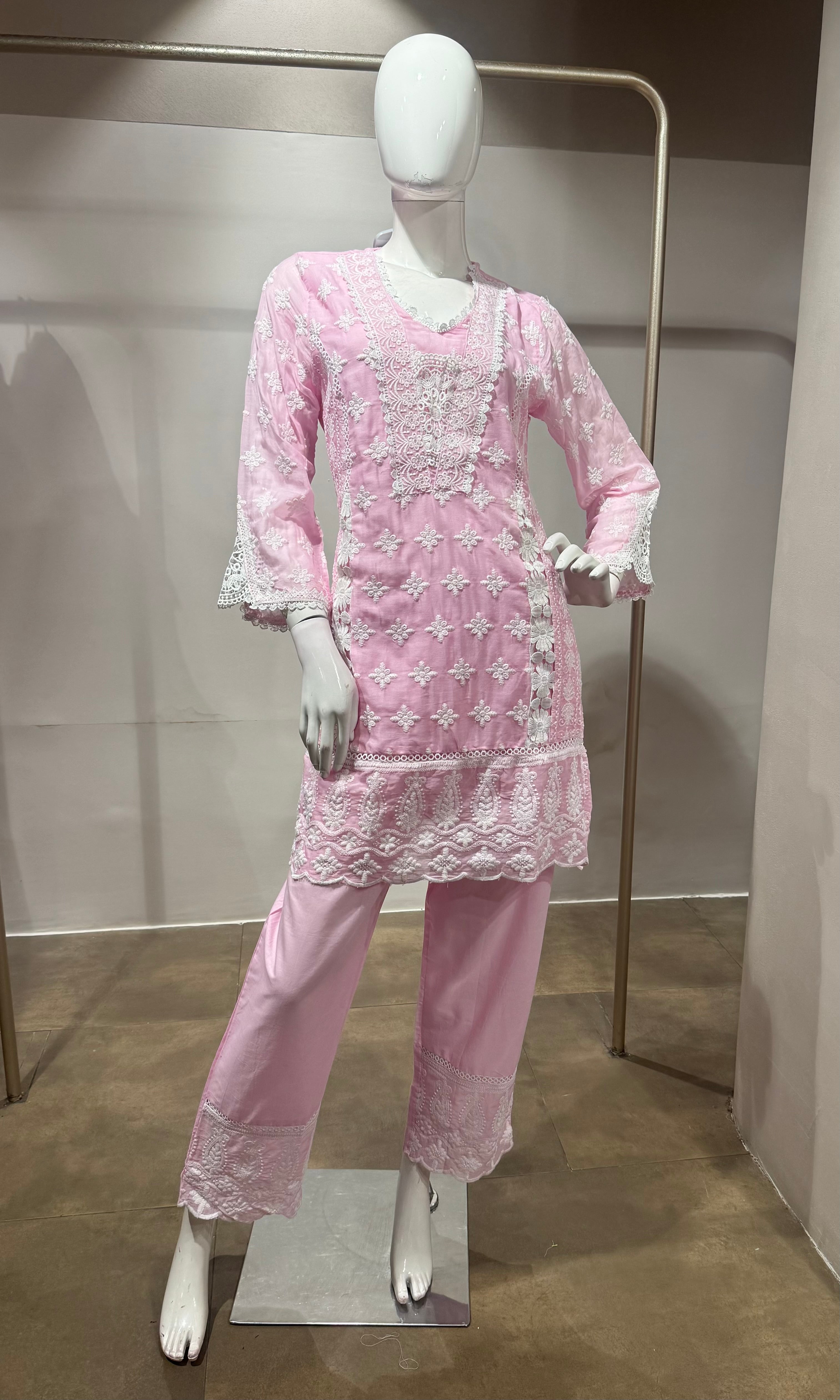 Light Pink Embroidered Cotton Cord Set