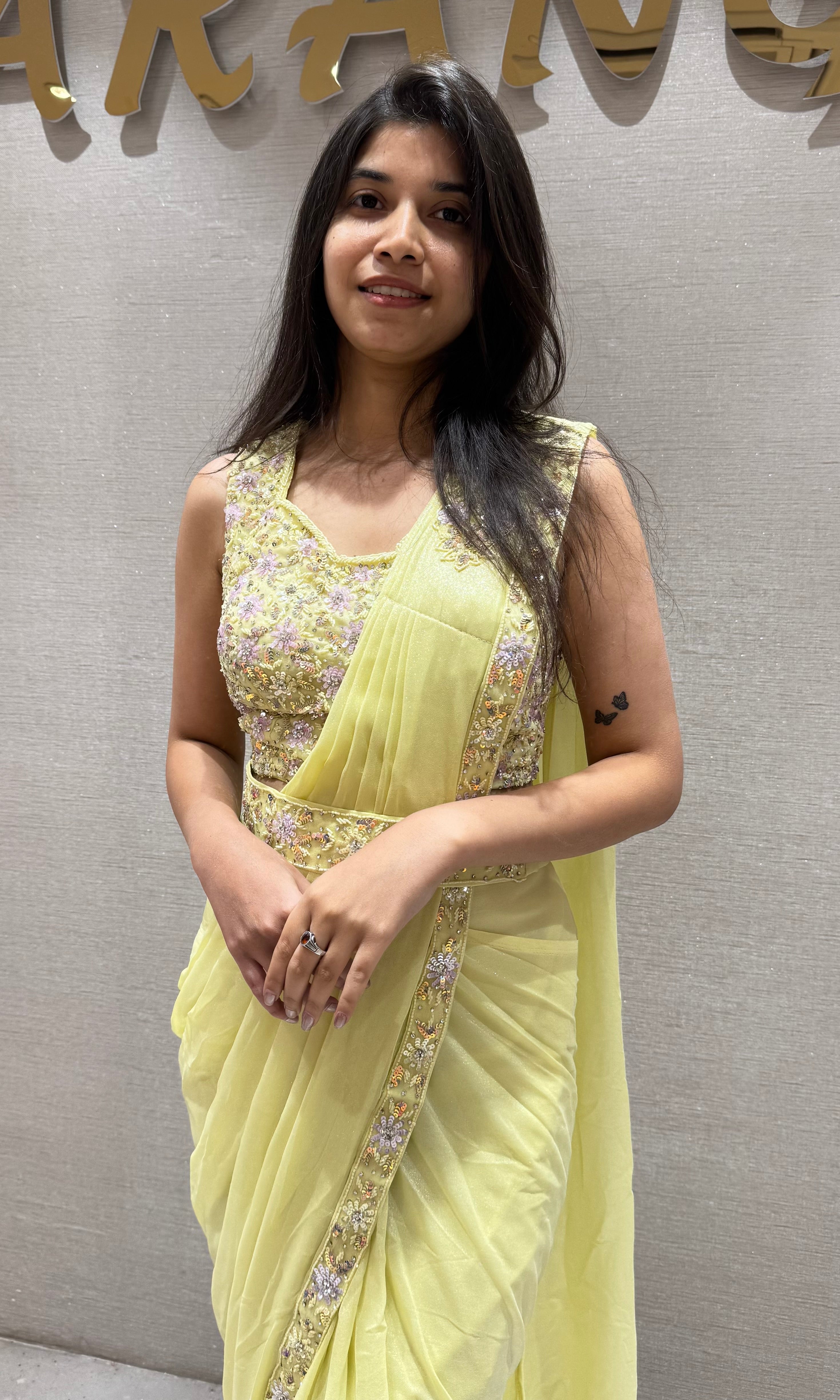 Light Yellow Saree with Embellished Belt