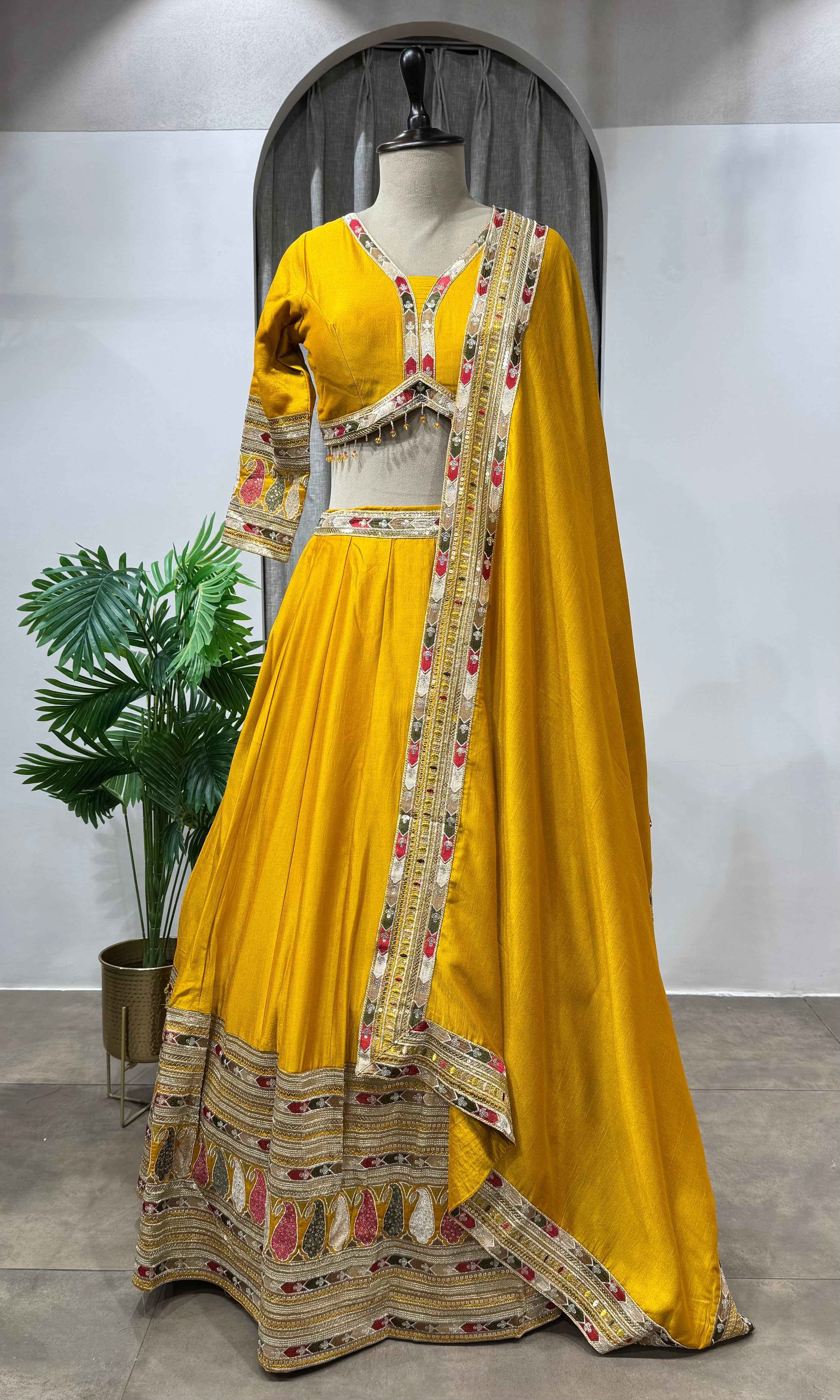 Mustard Yellow Raw Silk Haldi Lehenga Set
