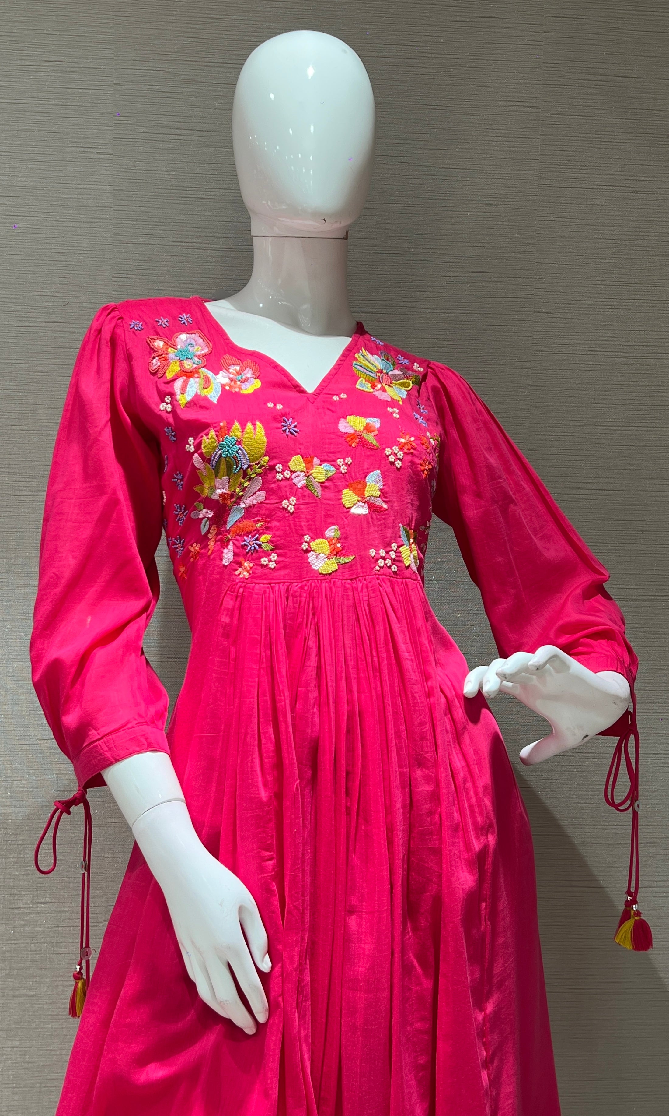 Pink FLORAL MUL CHANDERI kurta set