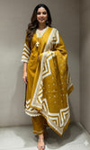 mustard yellow ethnic white lace kurta set