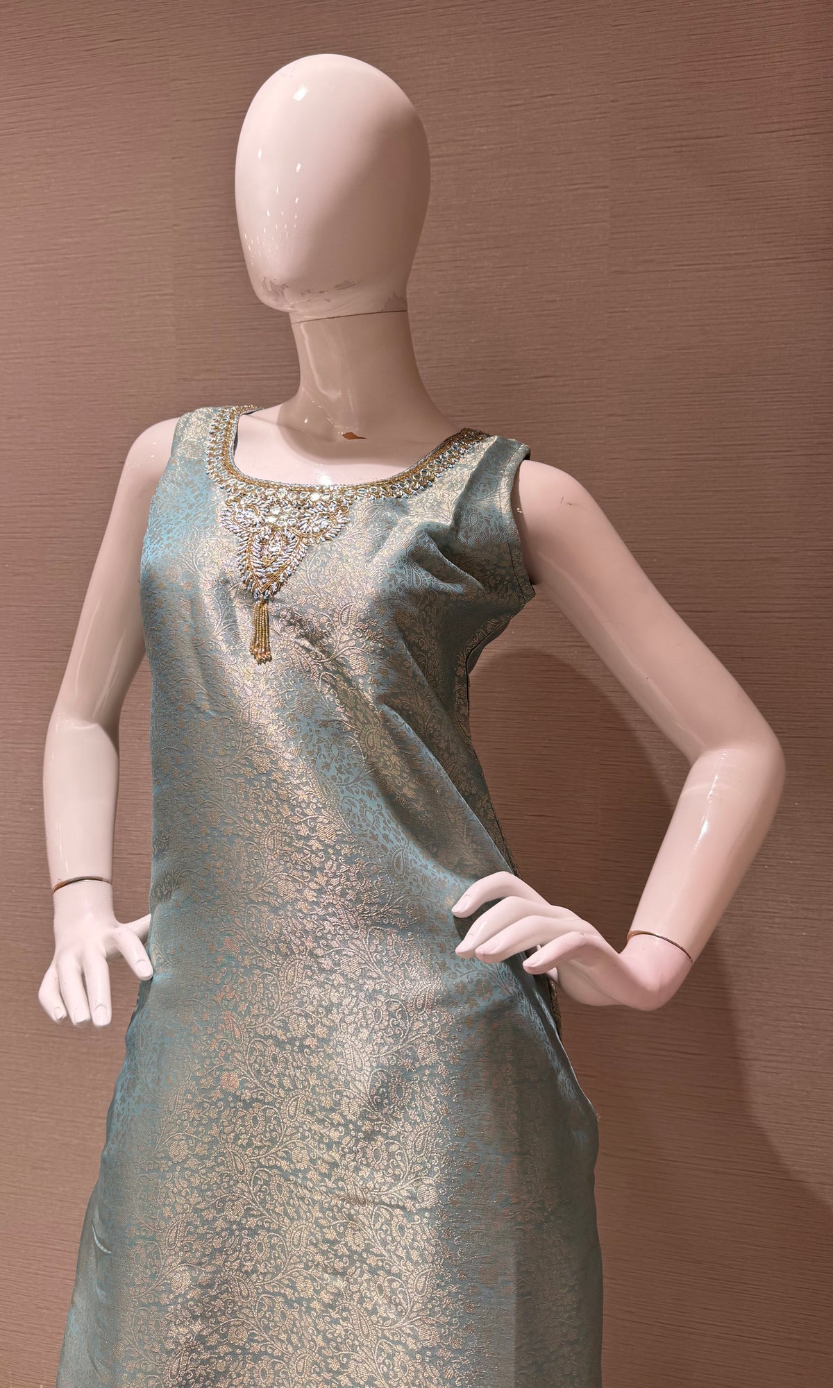 Light Blue Tissue silk Kurta Set with Striped Dupatta