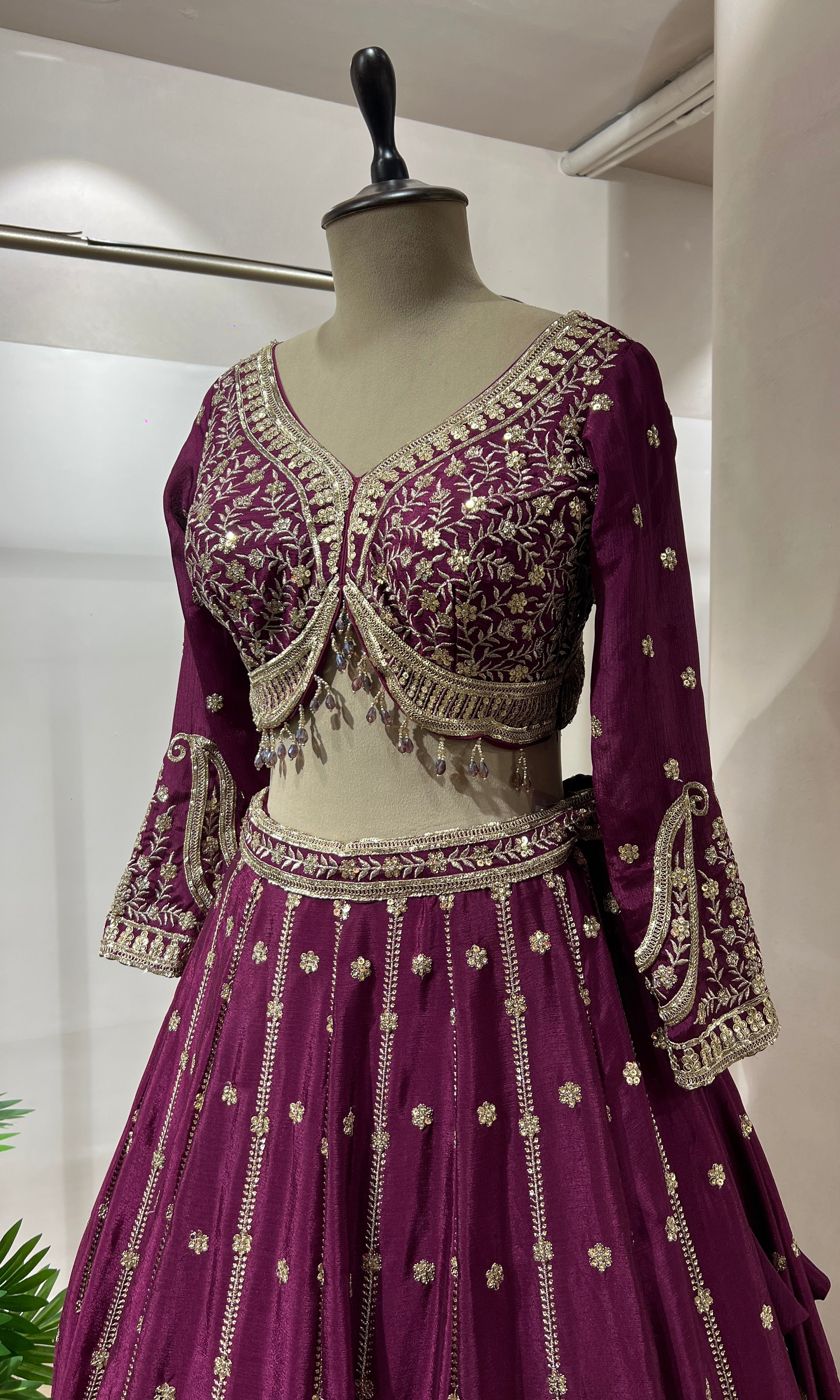 WINE GOLDEN ETHNIC LEHENGA