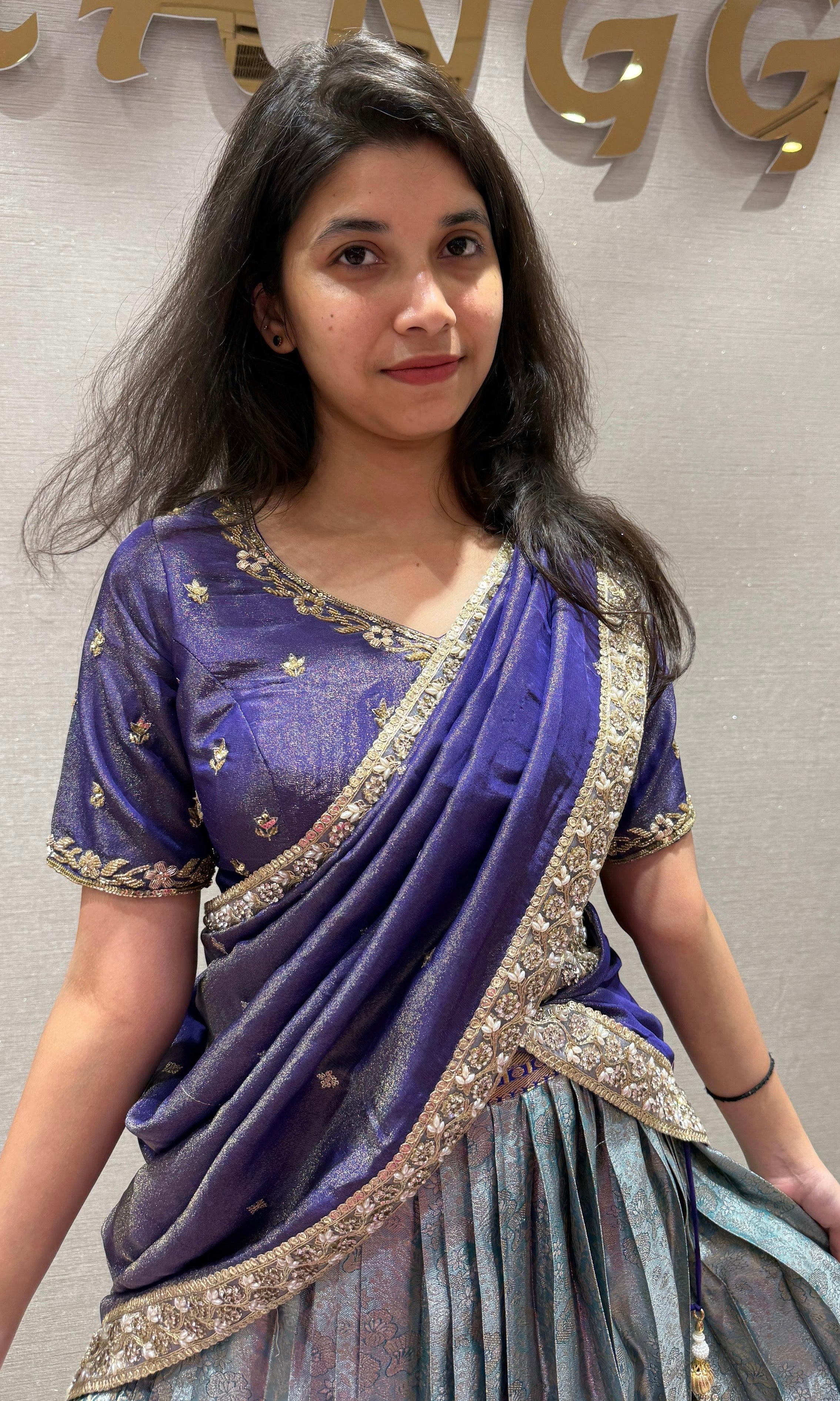 Purple pattu Lehenga