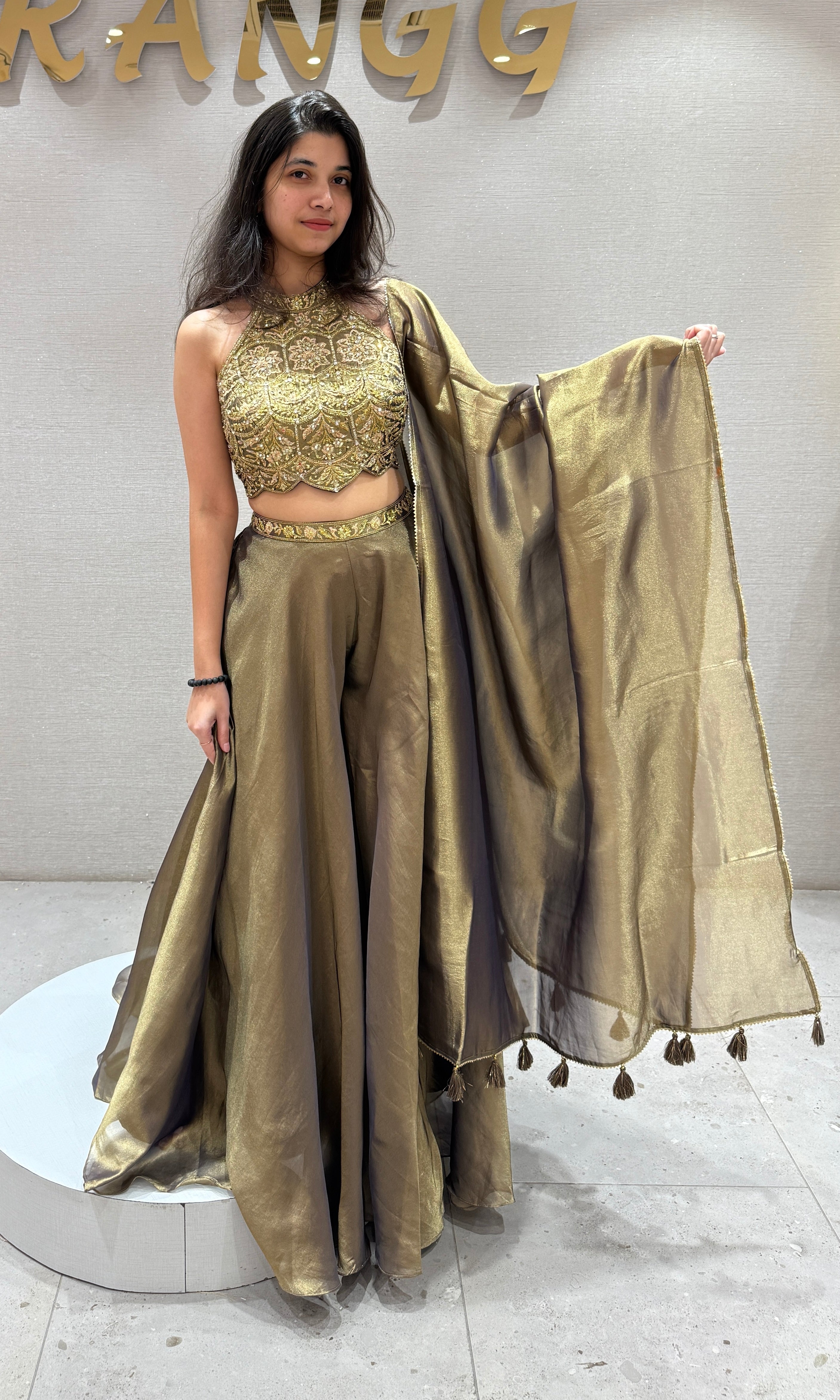 golden Halter neck Ensemble Palazzo set