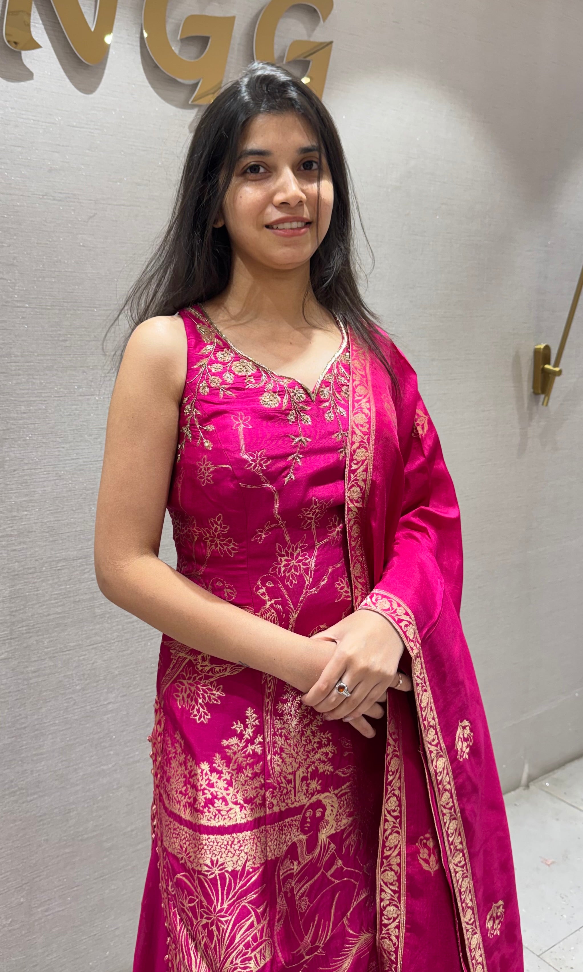 PINK Embroidered Chinon Sharara Set