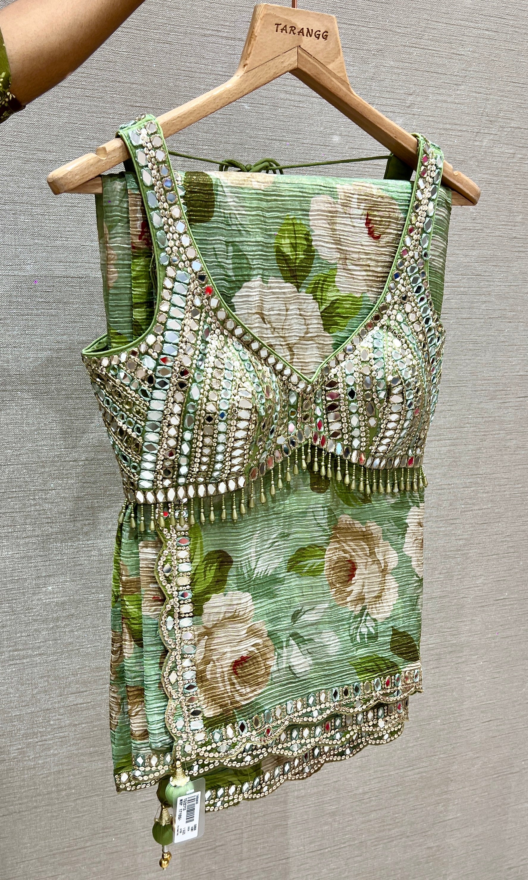 Green saree with ready blouse