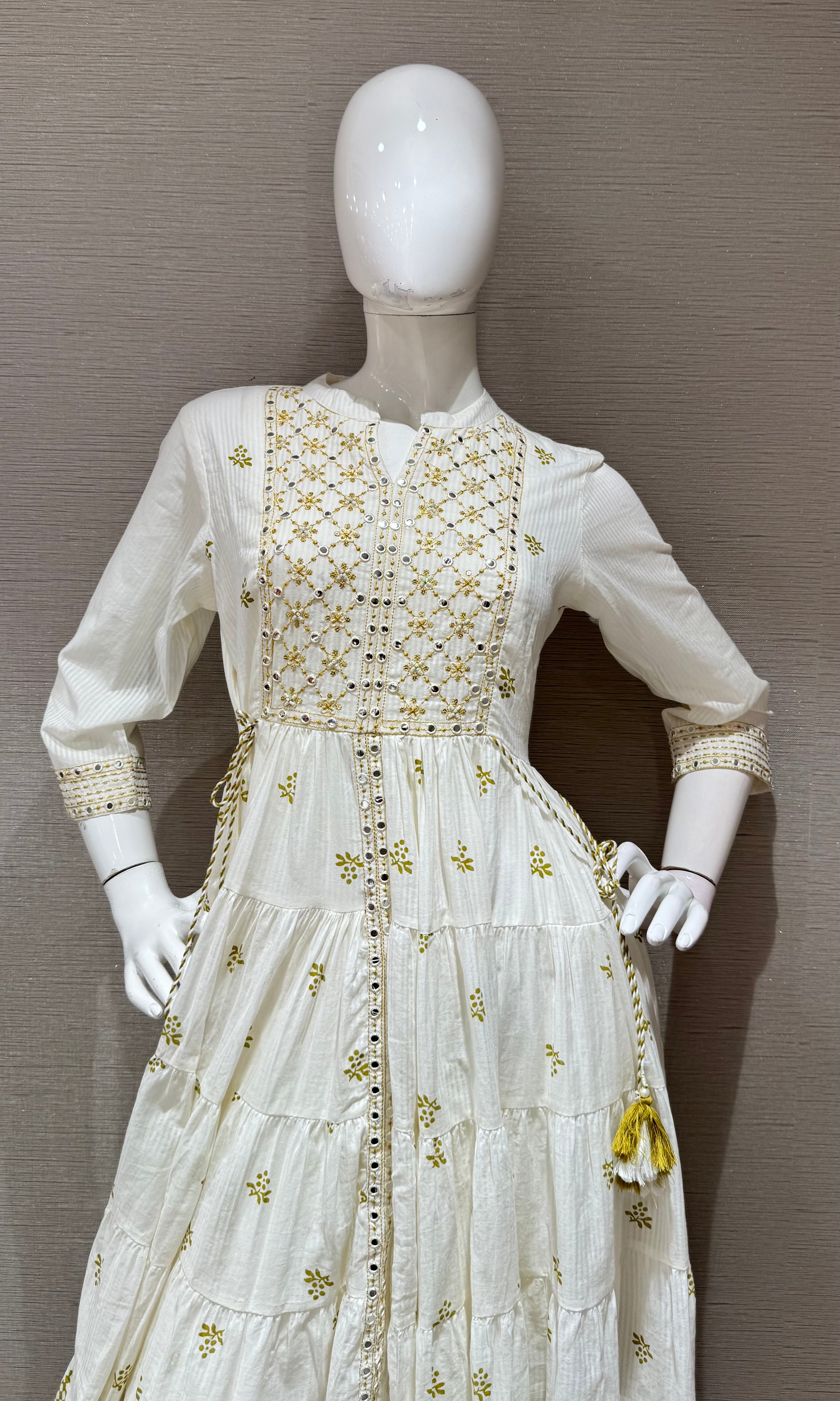 Green printed anarkali set with dupatta