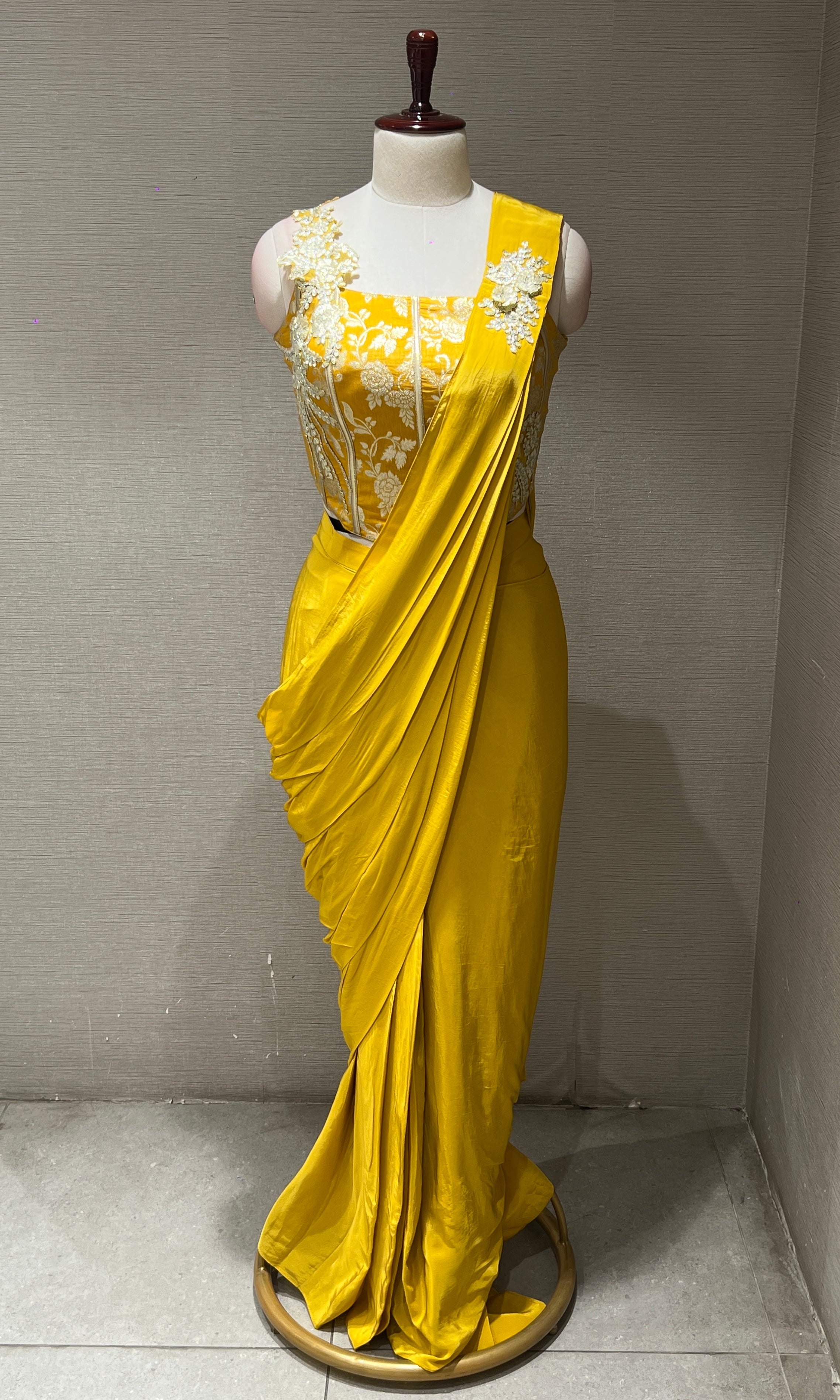 Mustard yellow one minute saree
