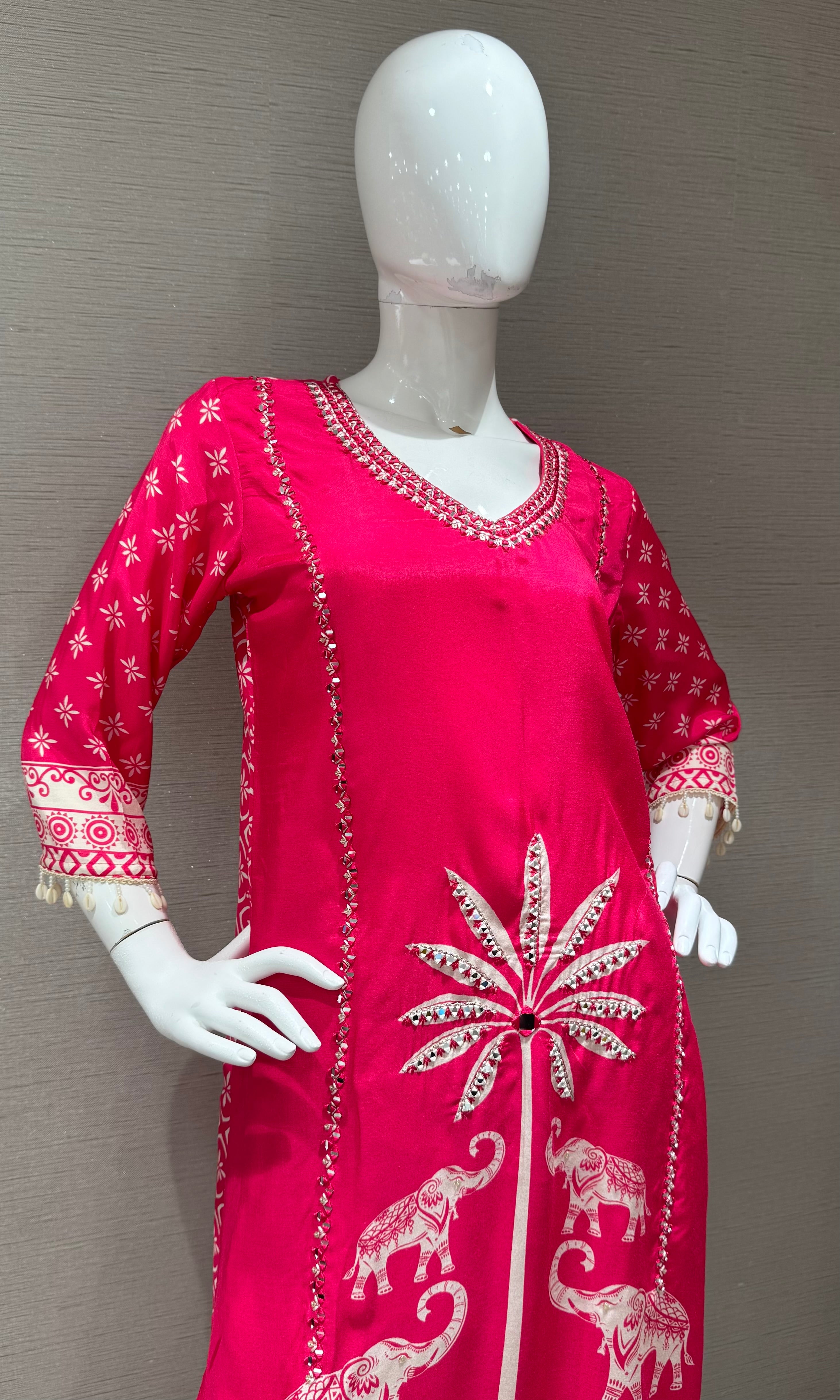 Rani Silk Elephant Motif Kurta Set
