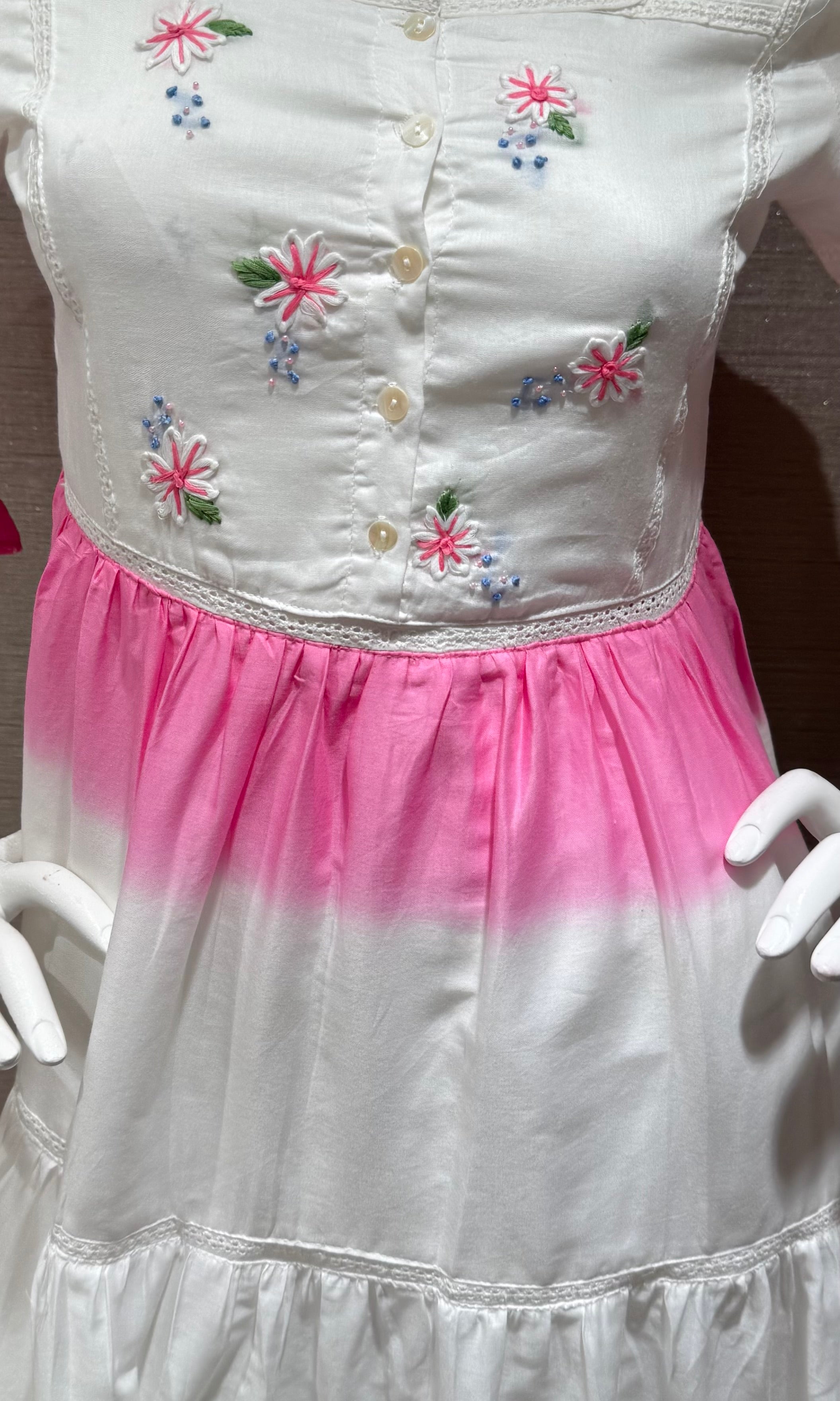 white and pink tie-dye cotton frock