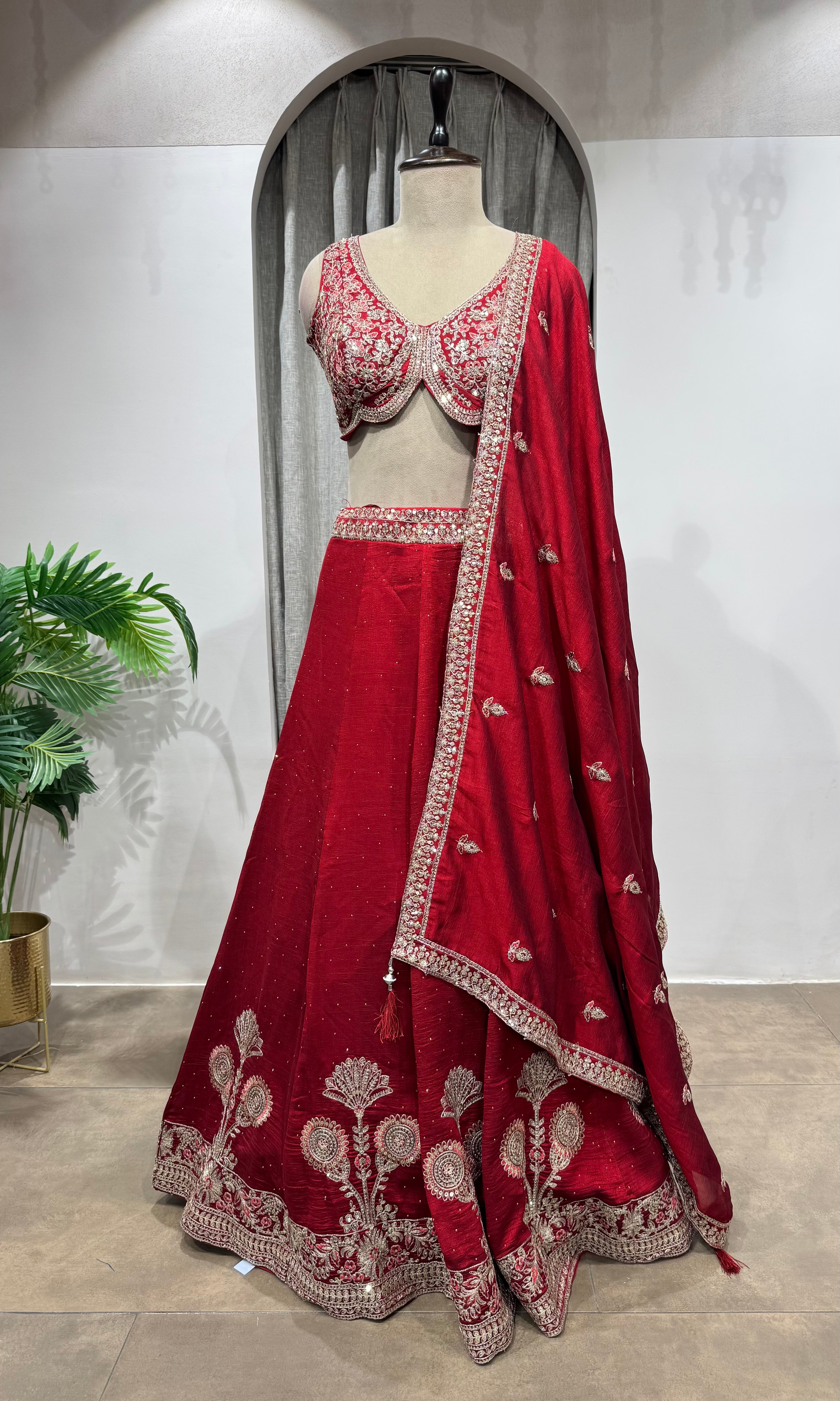 MAROON Elegance Embroidered Silk Lehenga Choli