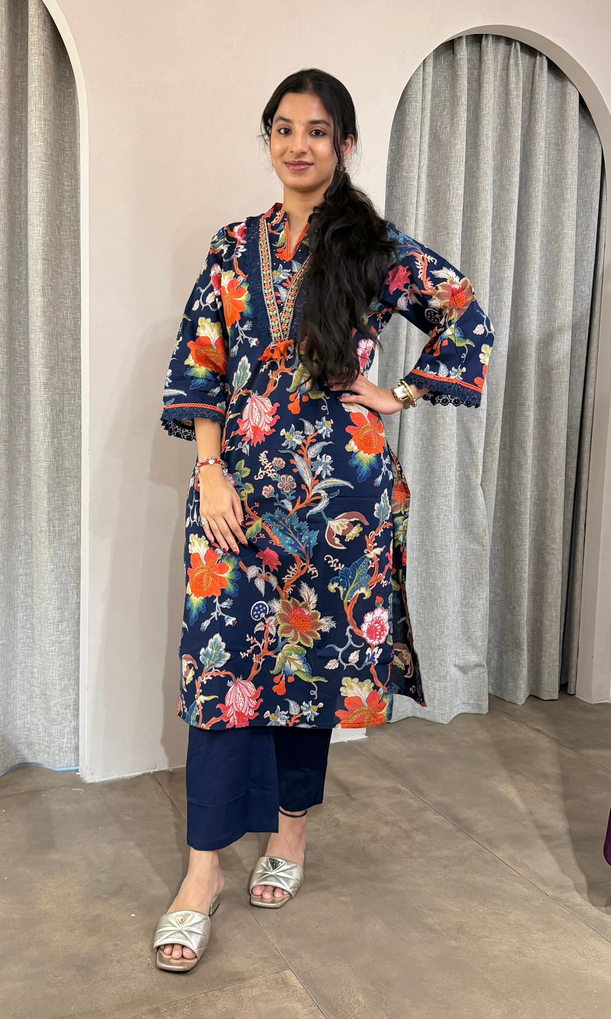 Blue FLORAL kurta set