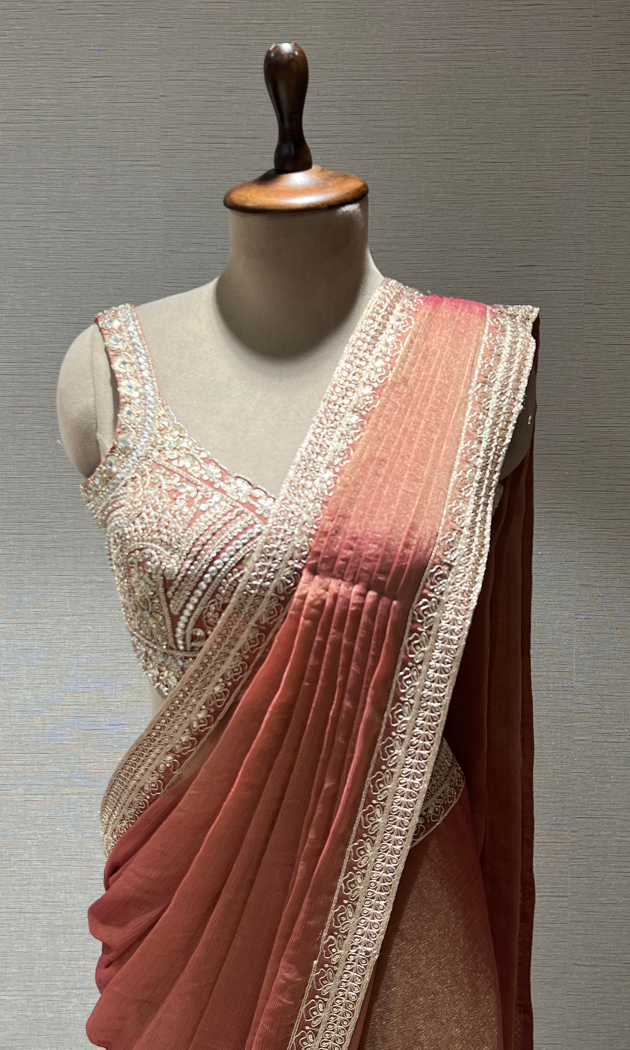 Rust one minute drape saree