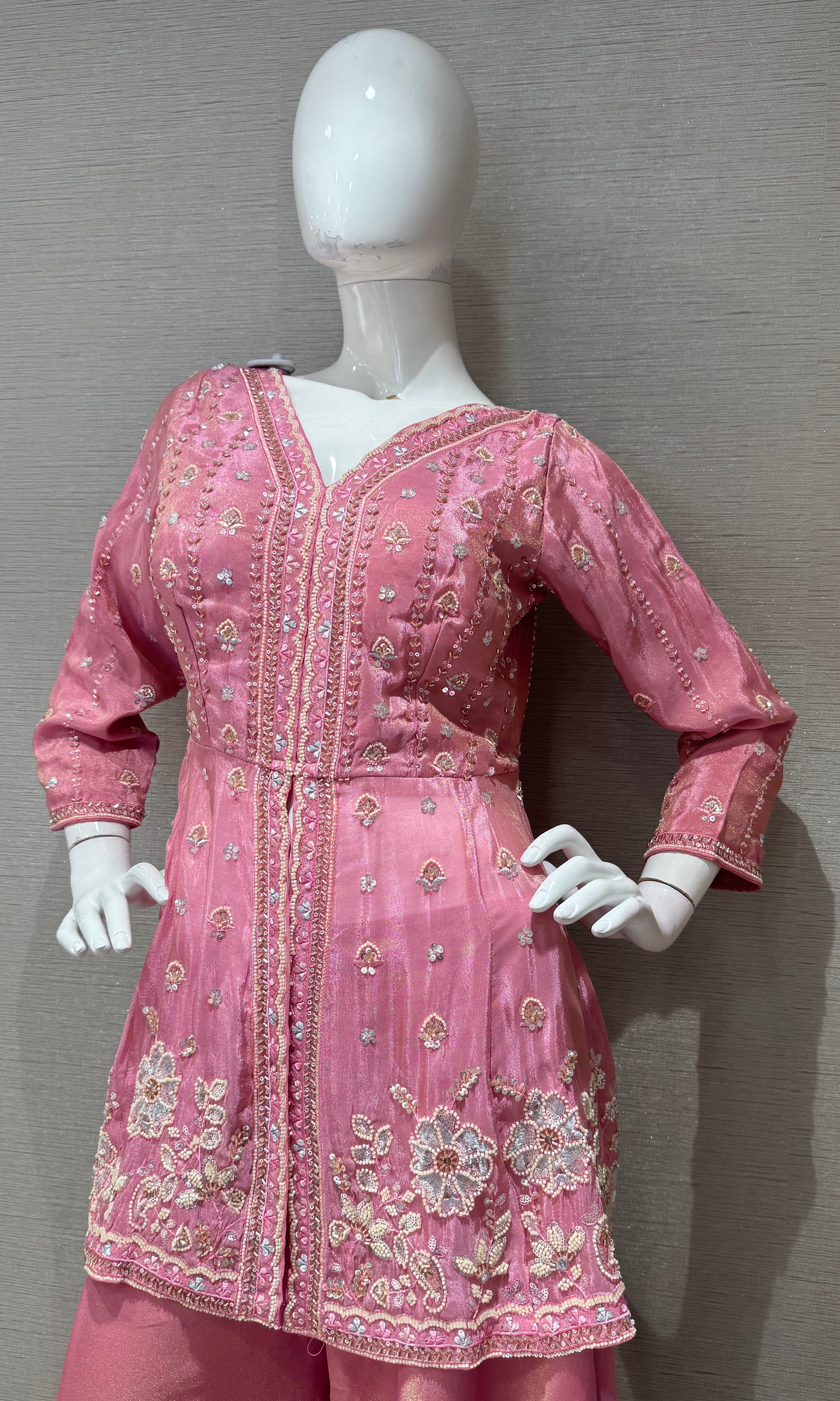 Blush Pink Embroidered Silk palazzo Set